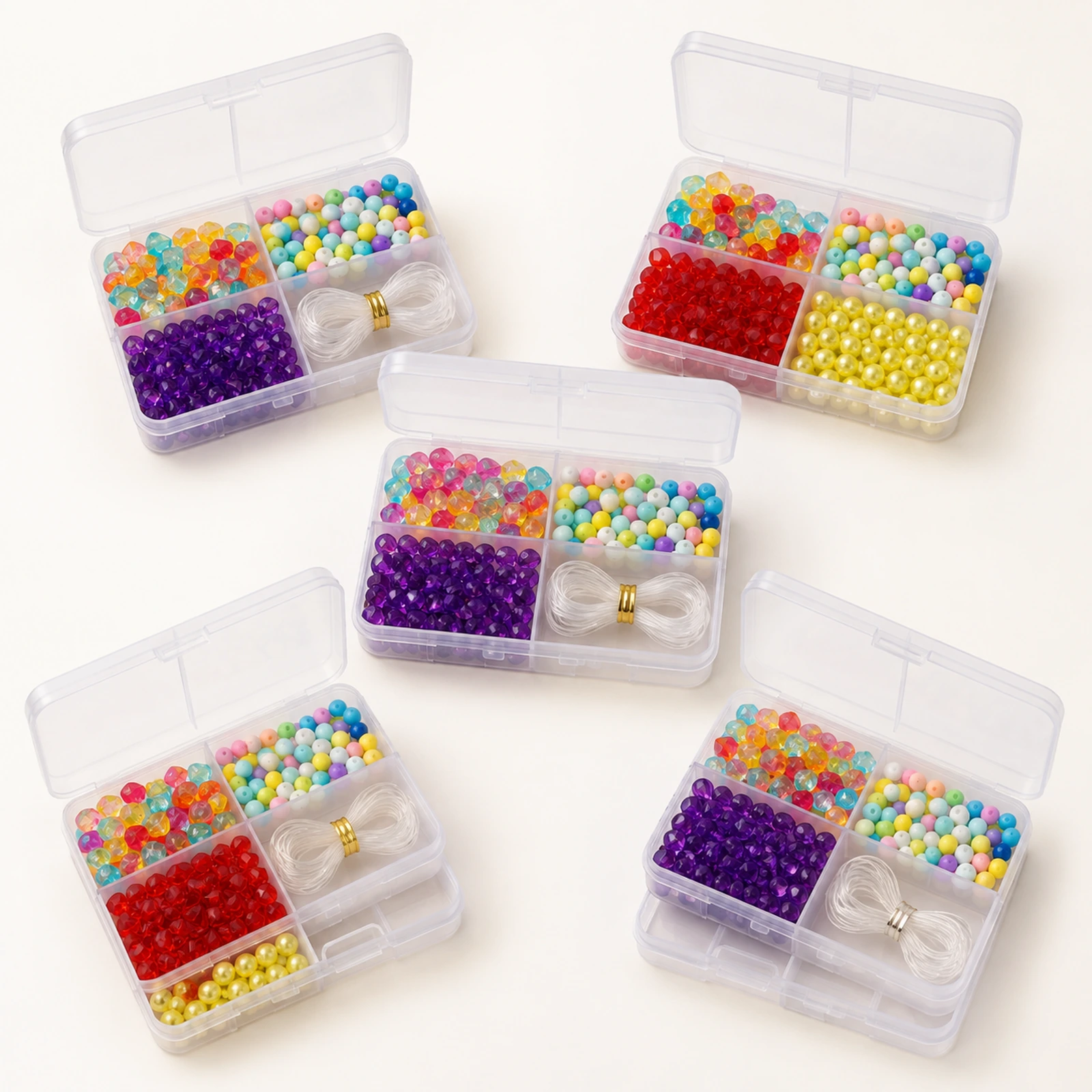 5-Box Multicolour Acrylic Beads DIY Jewellery Kit with Elastic Thread