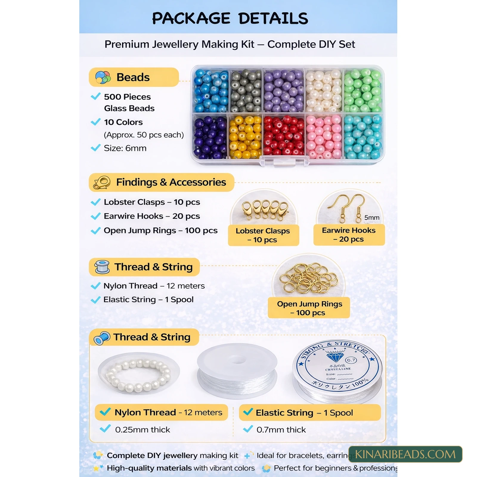 500-Piece 6mm Glass Pearl Beads Jewellery Making Kit product image