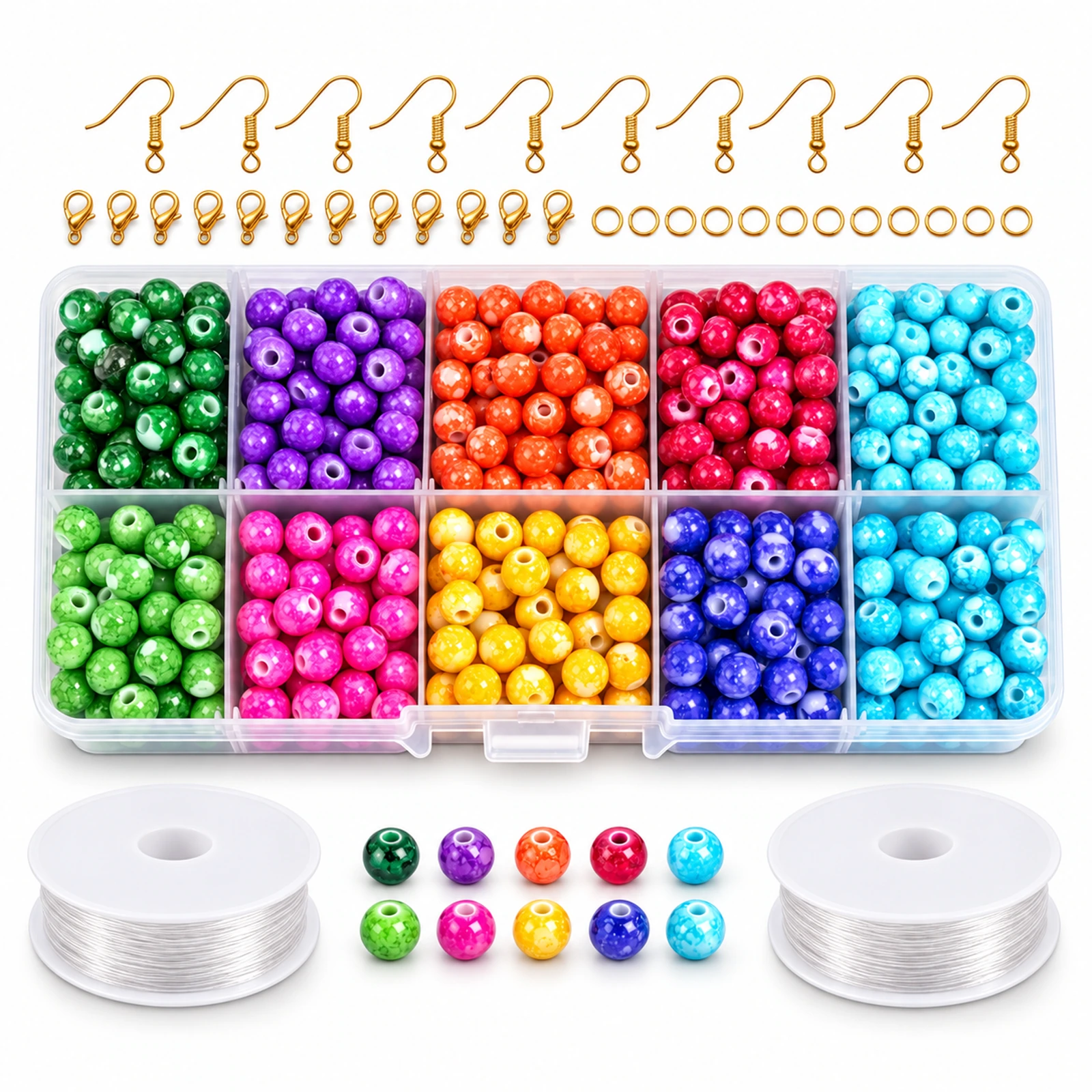 500-Piece 6mm Marble Glass Beads Jewellery Making Kit