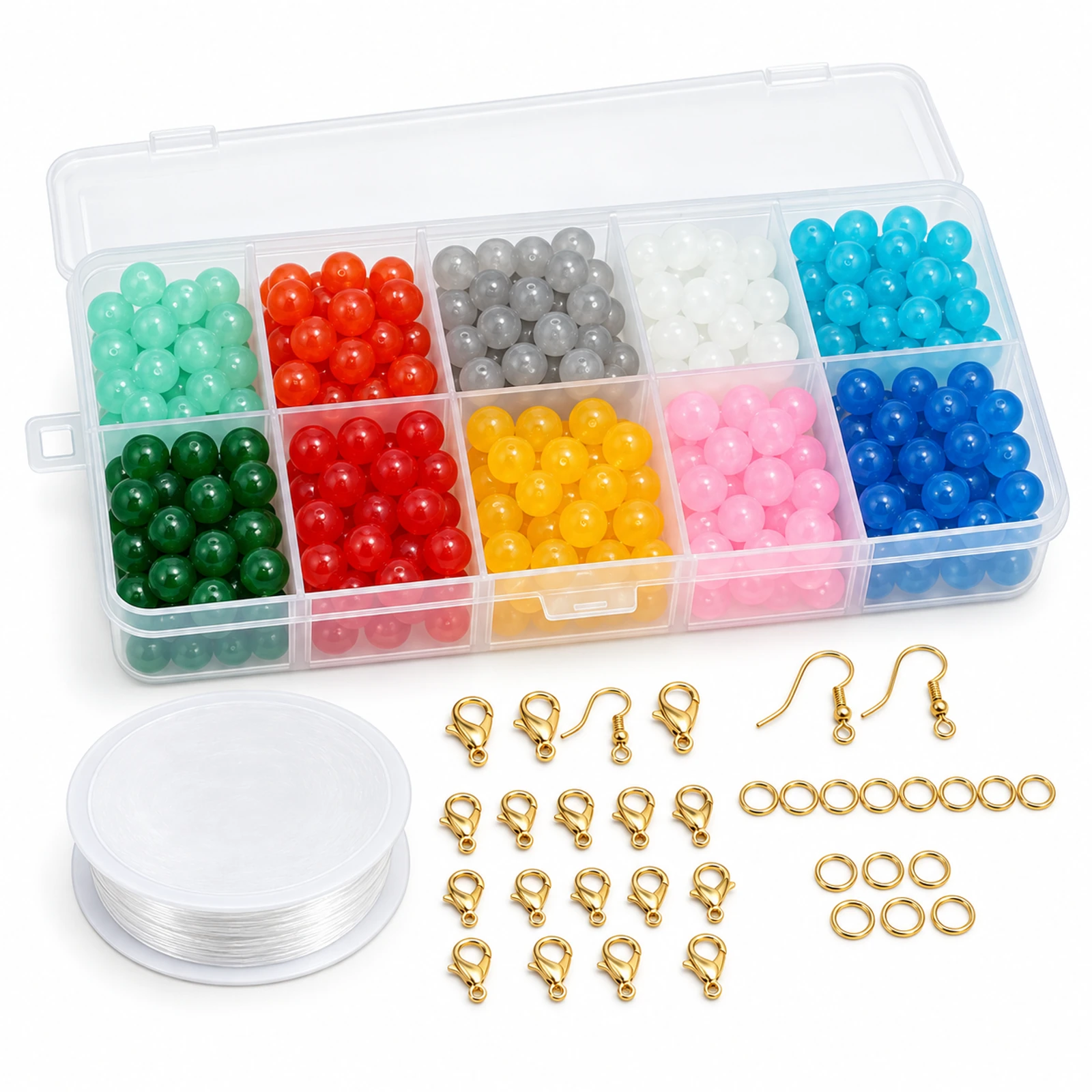 500-Piece 6mm Transparent Glass Beads Jewellery Making Kit