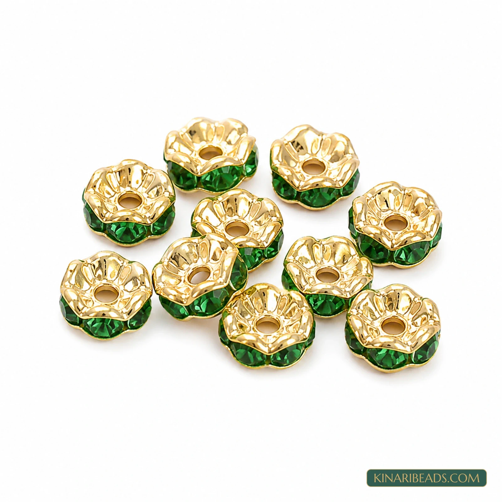 5mm Gold Rhinestone Disc Spacer Beads – 200 Pcs - Green colour