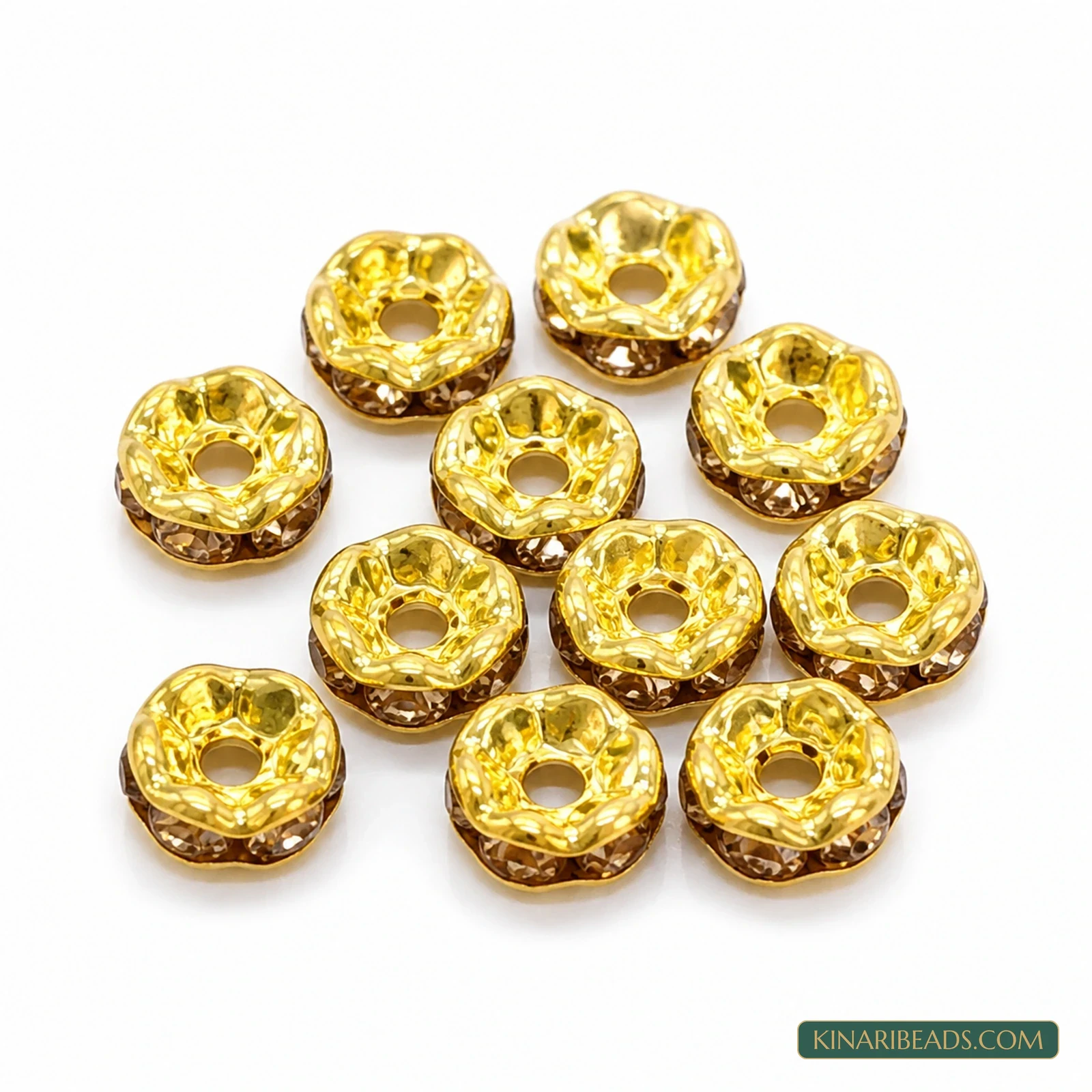 5mm Gold Rhinestone Disc Spacer Beads – 200 Pcs - Topaz colour