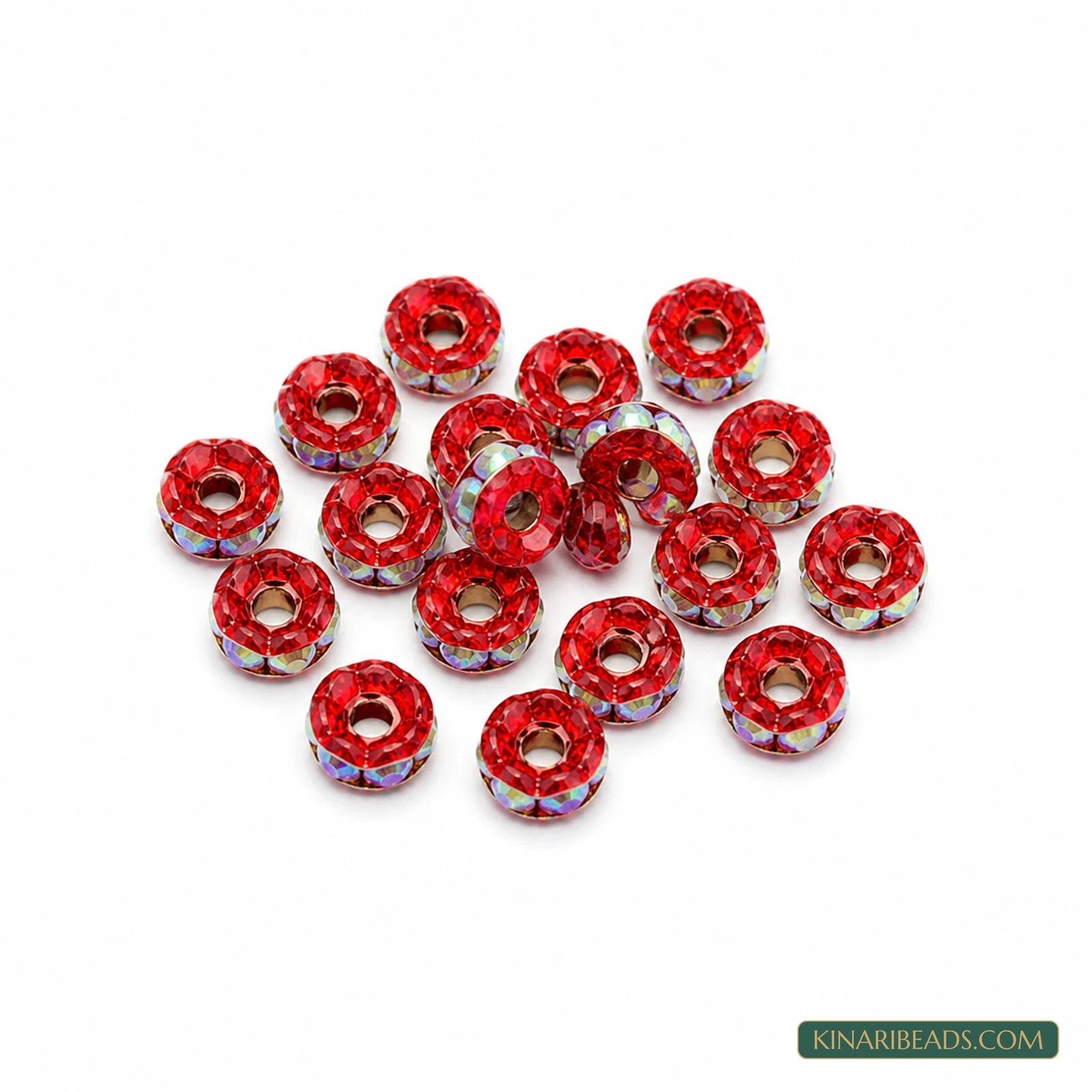 5mm Rainbow Rhinestone Disc Spacer Beads – 200 Pcs - Red colour