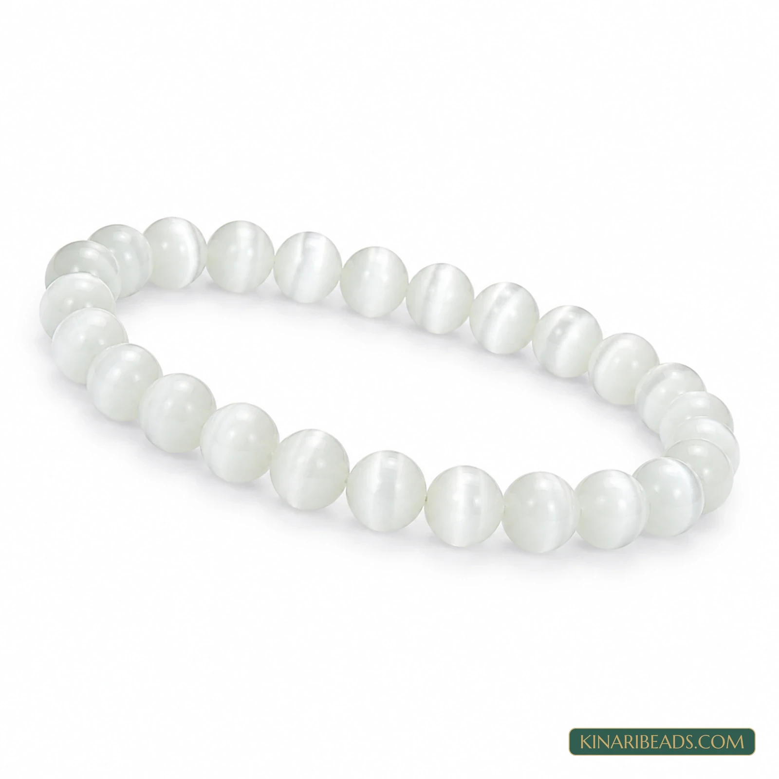 5mm White Round Cat’s Eye Glass Beads – 1 String