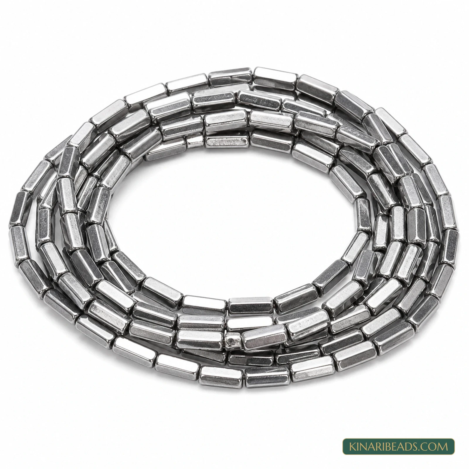 5×3mm Silver Hexagonal Tube Hematite Beads – 1 String