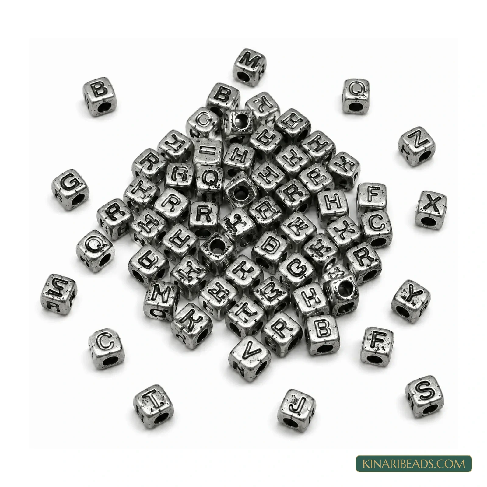 6mm Antique Silver Acrylic Cube Alphabet Letter Beads - 100g product image