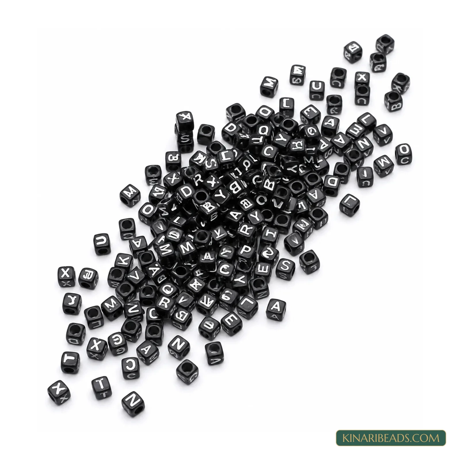 6mm Black Acrylic Cube Alphabet Letter Beads with White Letters - 100g product image
