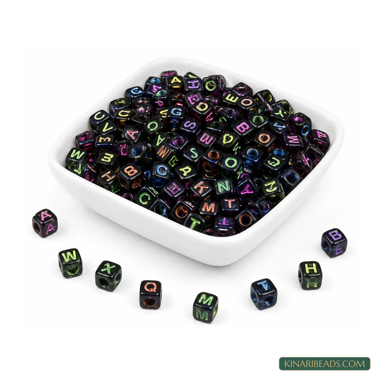 6mm Black Transparent Acrylic Cube Alphabet Letter Beads - 500 Pcs