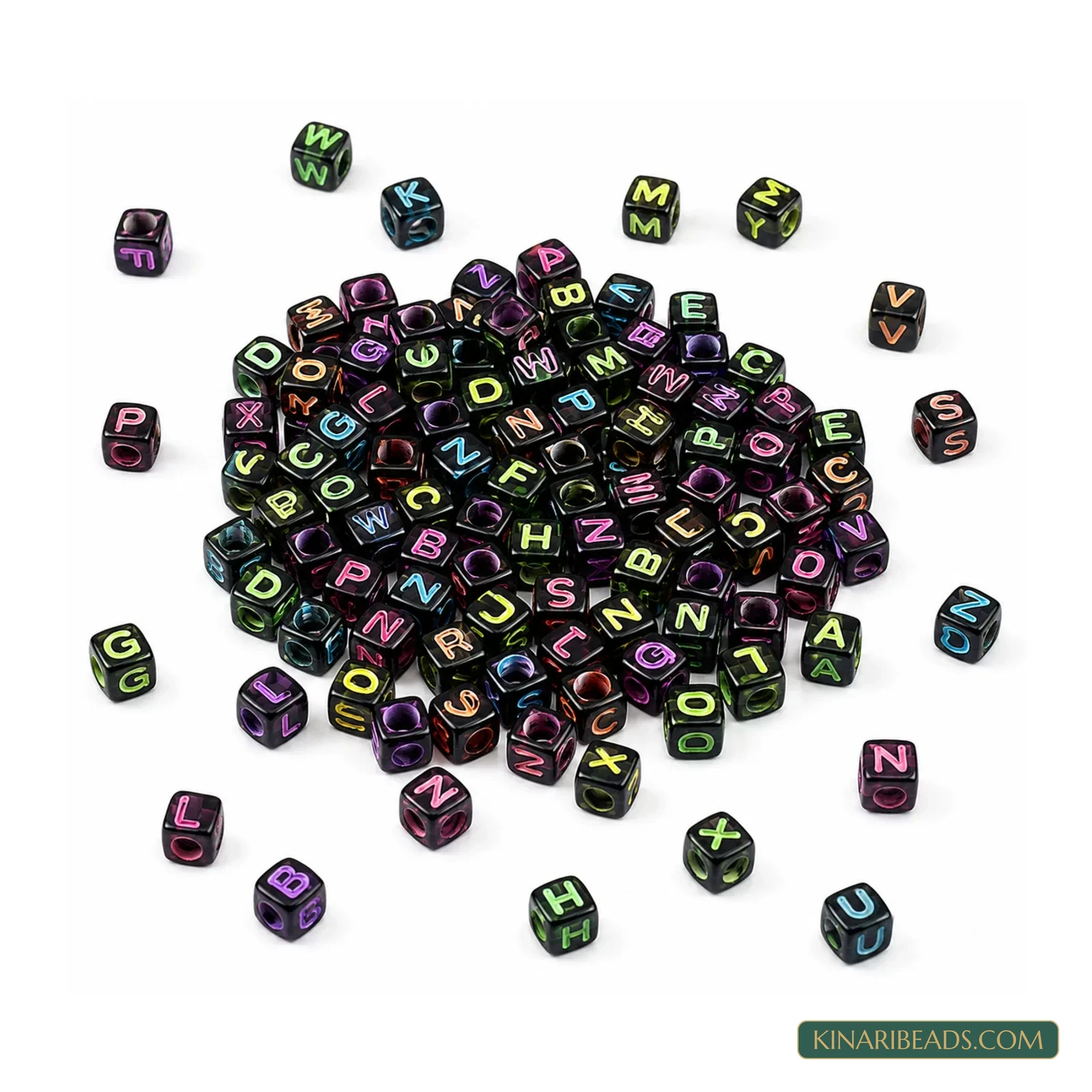 6mm Black Transparent Acrylic Cube Alphabet Letter Beads - 500 Pcs product image