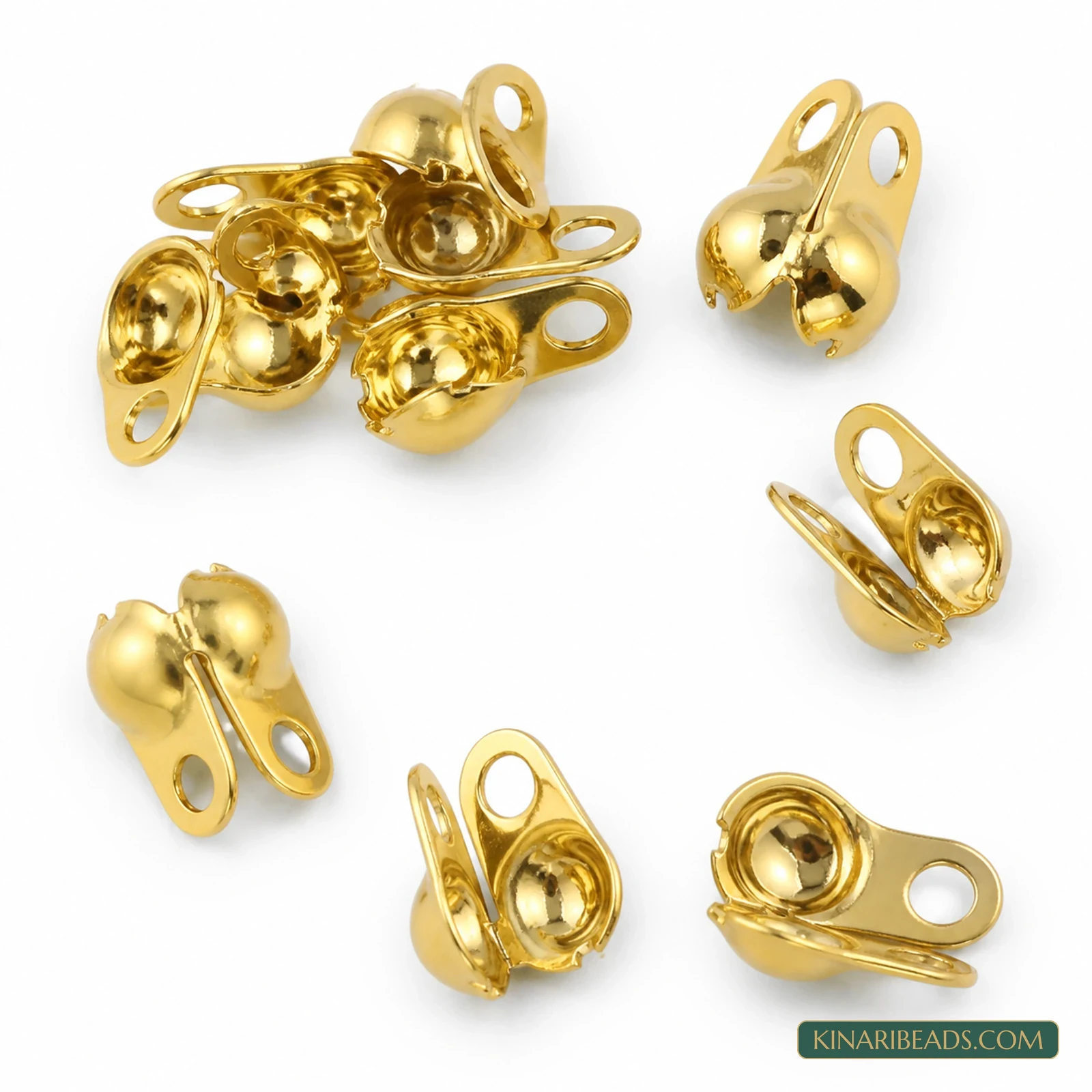 6mm Brass Clamshell Bead Tips & Knot Covers - Golden & Silver, 75 Pcs