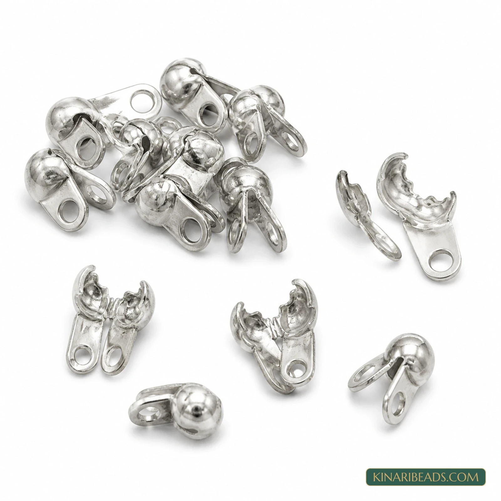 6mm Brass Clamshell Bead Tips & Knot Covers - Golden & Silver, 75 Pcs - Silver colour