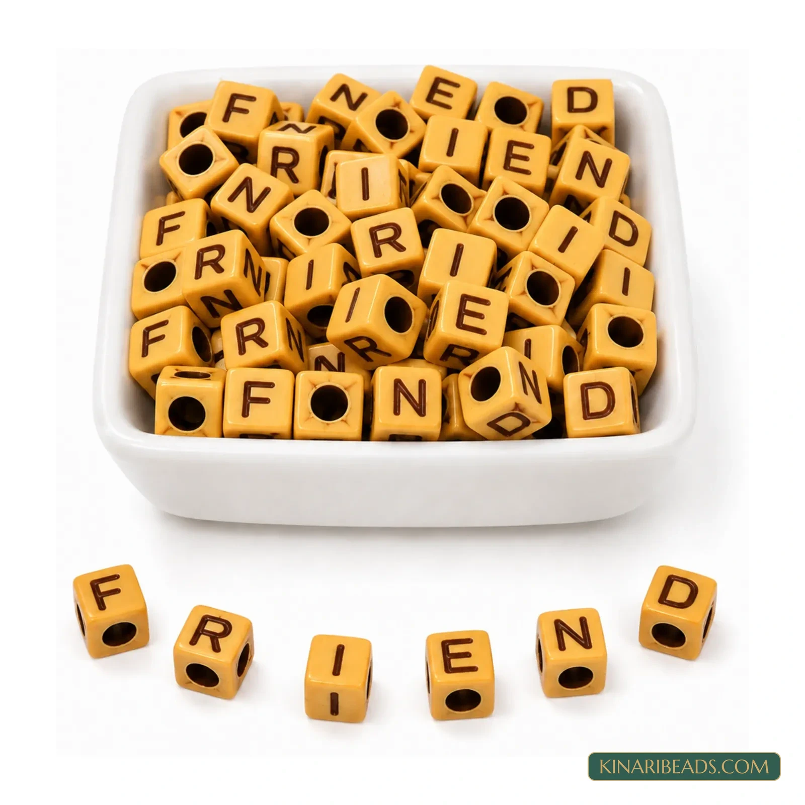 6mm Brown FRIEND Acrylic Cube Letter Beads - 100g