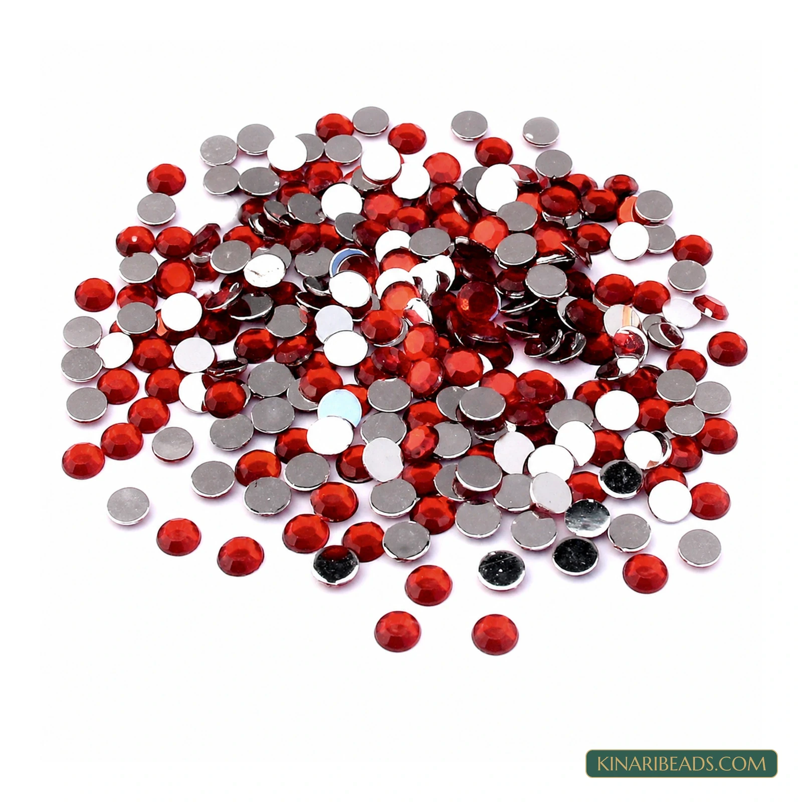 6mm Flat-Round Acrylic Cabochon Stones – 50g - Red colour