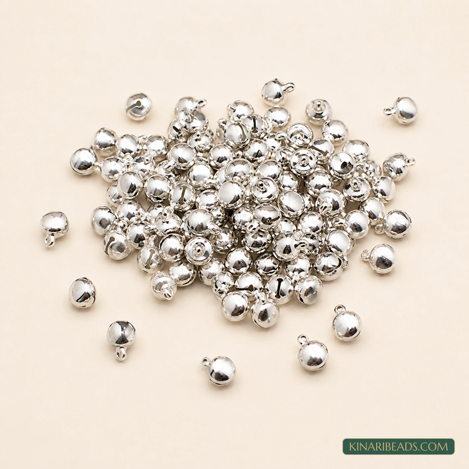 6mm Mini Ghungroo Jingle Bell Beads – Gold & Silver, 100g - Silver colour