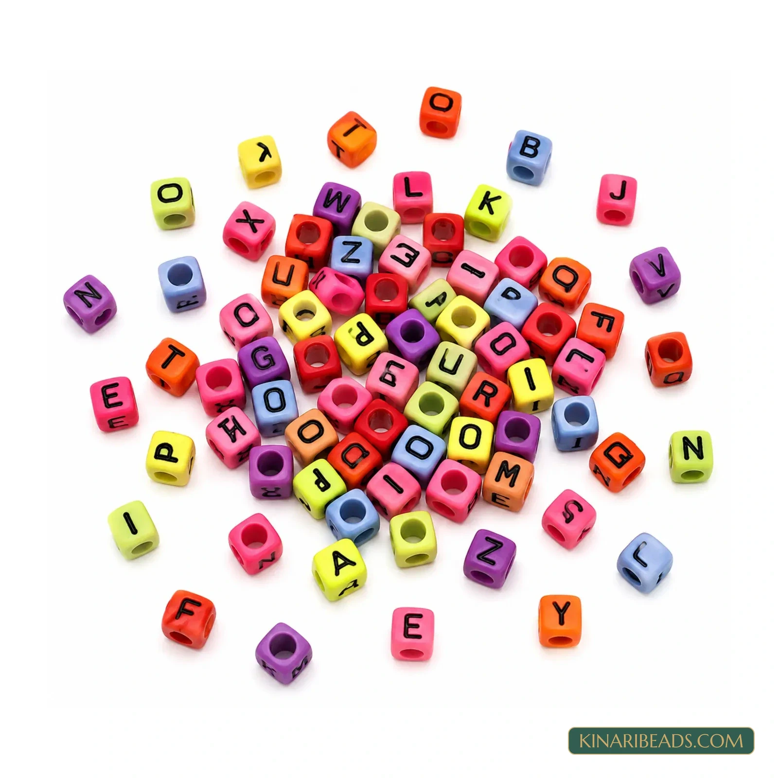 6mm Opaque Multicolour Acrylic Cube Alphabet Letter Beads with Black Letters - 100g product image