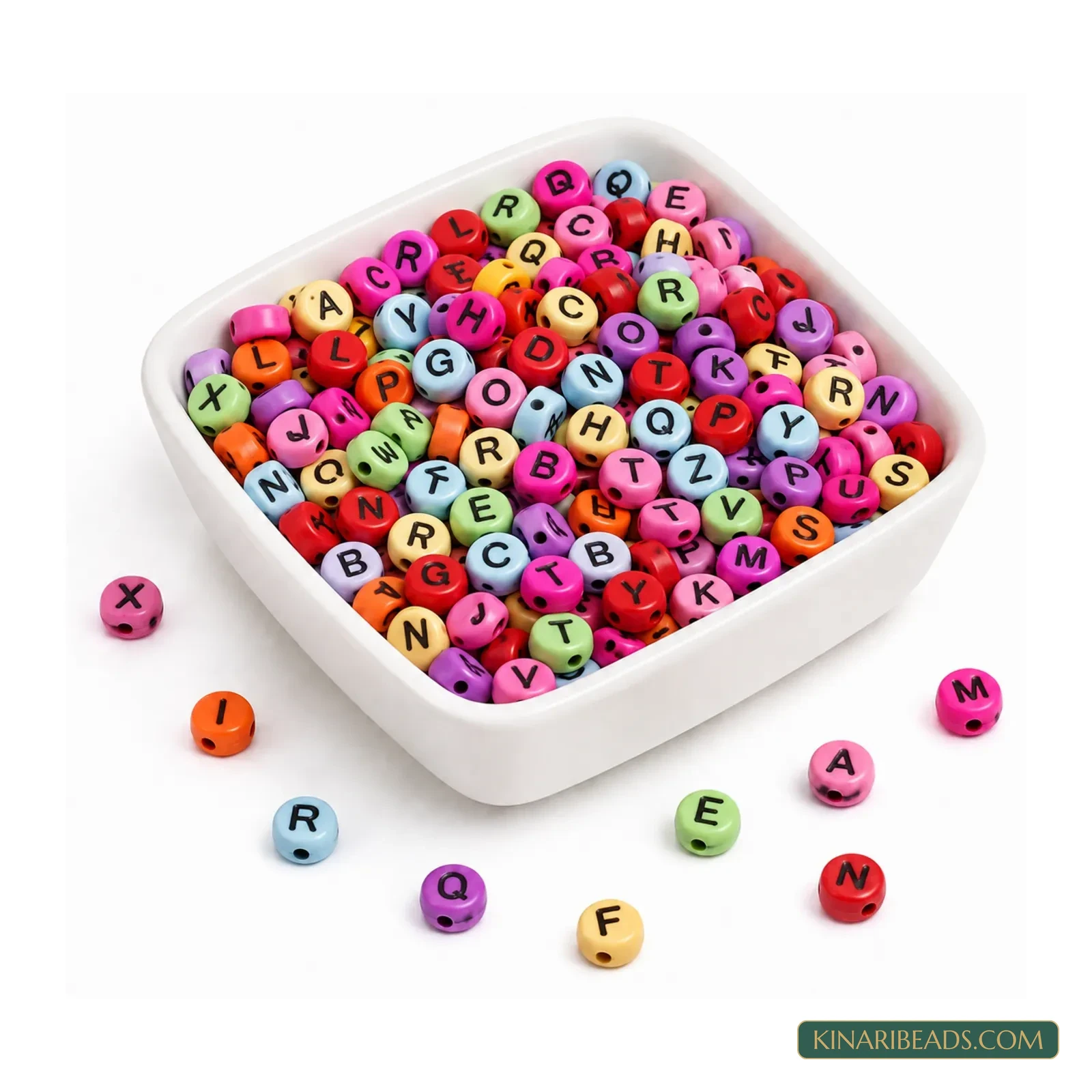 6mm Opaque Multicolour Acrylic Flat Round Alphabet Letter Beads - 100g