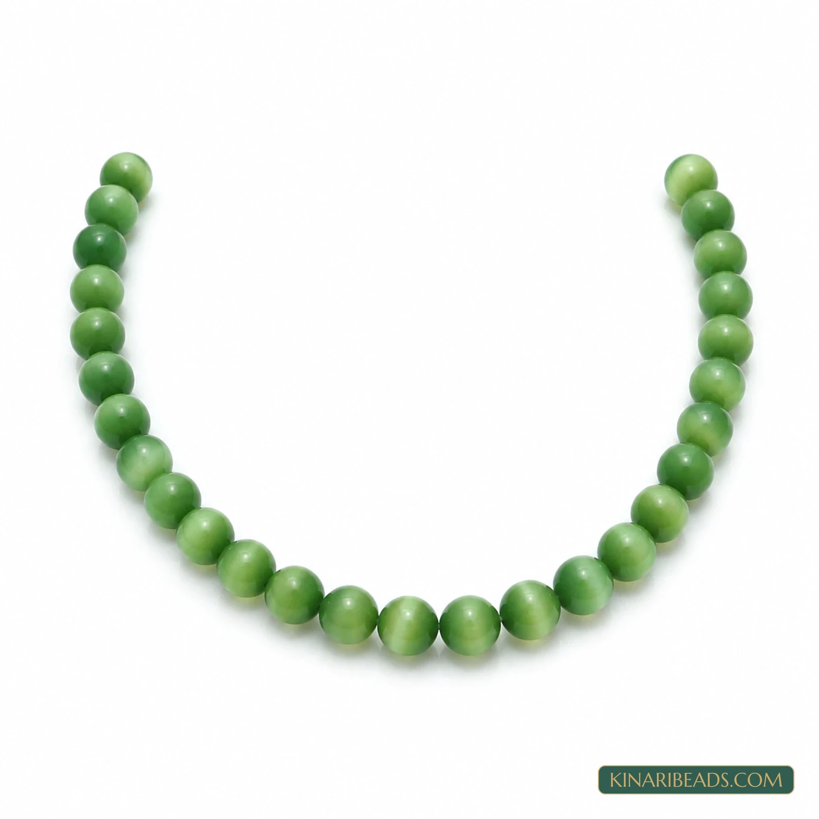 6mm Parrot Green Round Cat’s Eye Glass Beads – 1 String