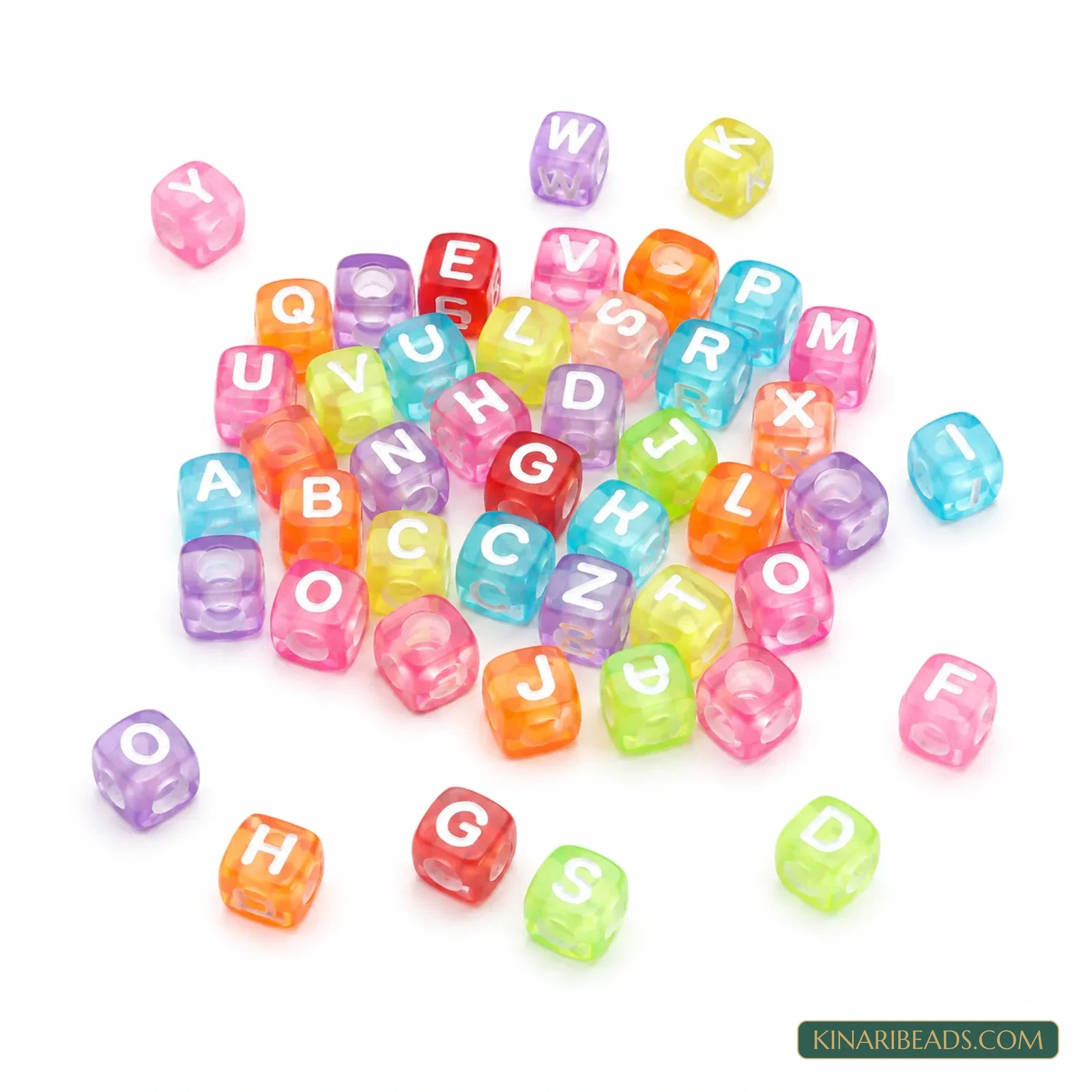 6mm Transparent Multicolour Acrylic Cube Alphabet Letter Beads - 100g product image