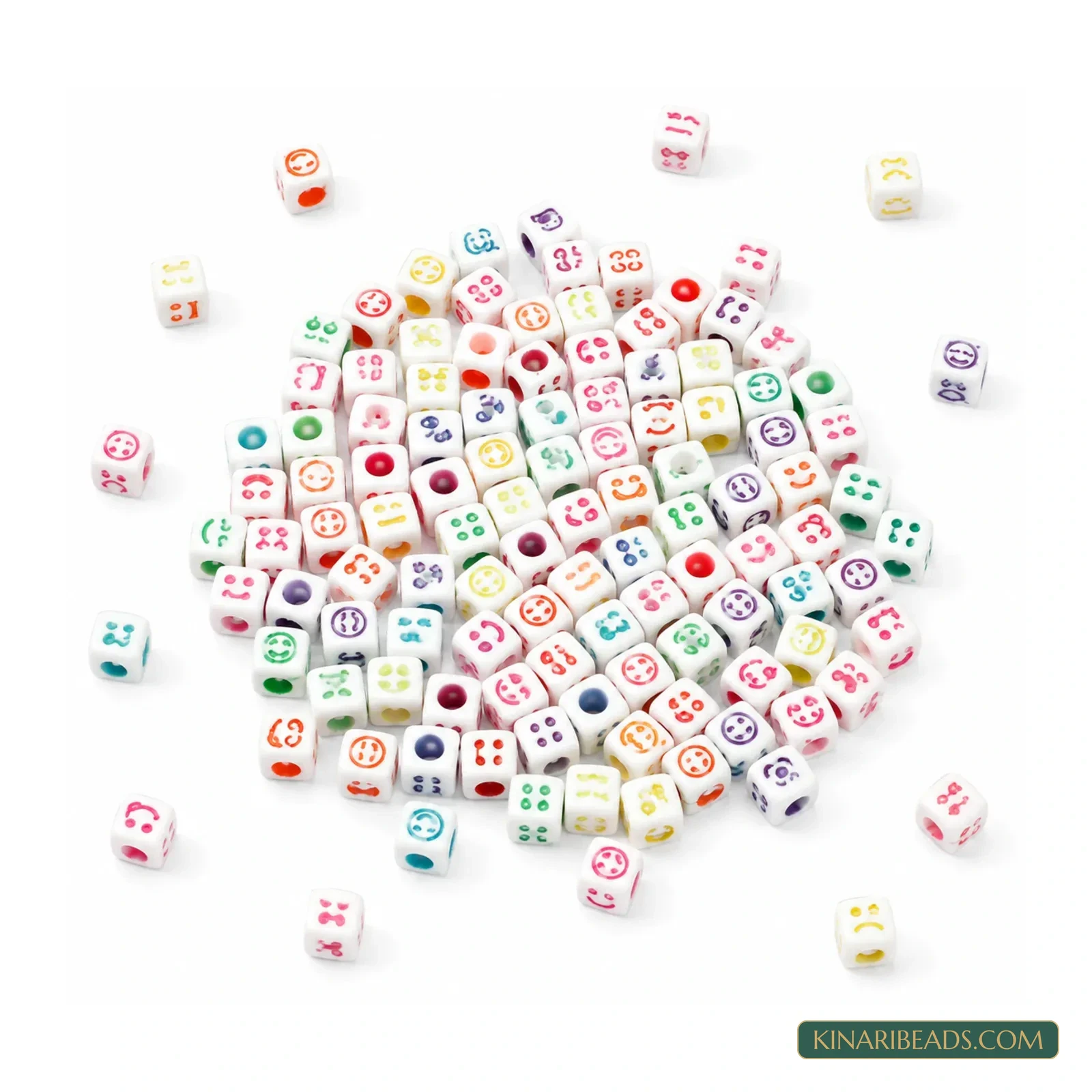 6mm White Acrylic Cube Smiley Emoji Beads Multicolour - 100g product image