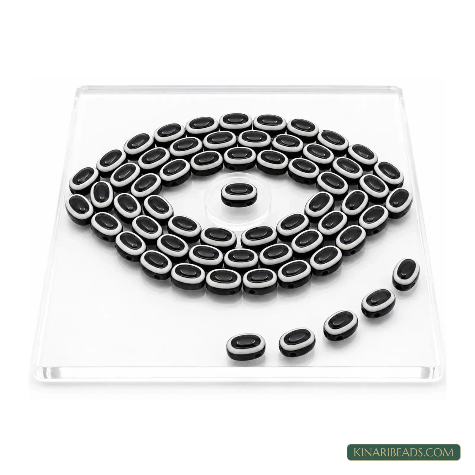 6x10mm Oval Acrylic Evil Eye (Nazar) Beads - 100 Pcs - Black & White colour