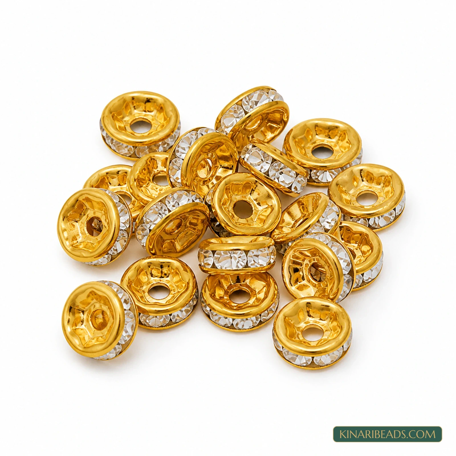 6×2mm Gold Rhinestone Disc Spacer Beads – 200 Pcs
