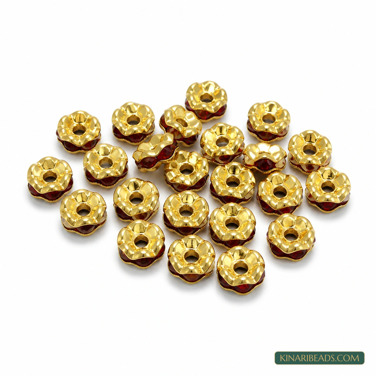 6×2mm Iron Rhinestone Disc Spacer Beads – 100 Pcs - Red colour