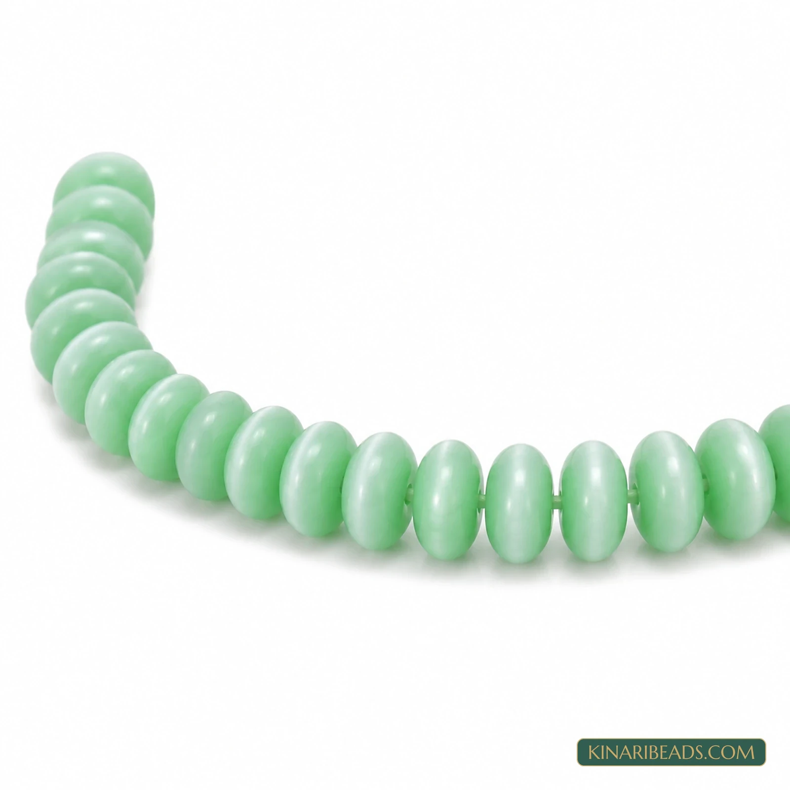 6×3mm Donut Cat’s Eye Glass Beads – 1 String - Green colour