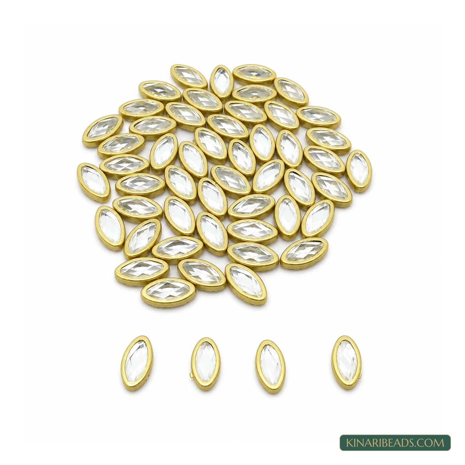 6×3mm Eye-Shaped Golden Kundan Stones – 100g