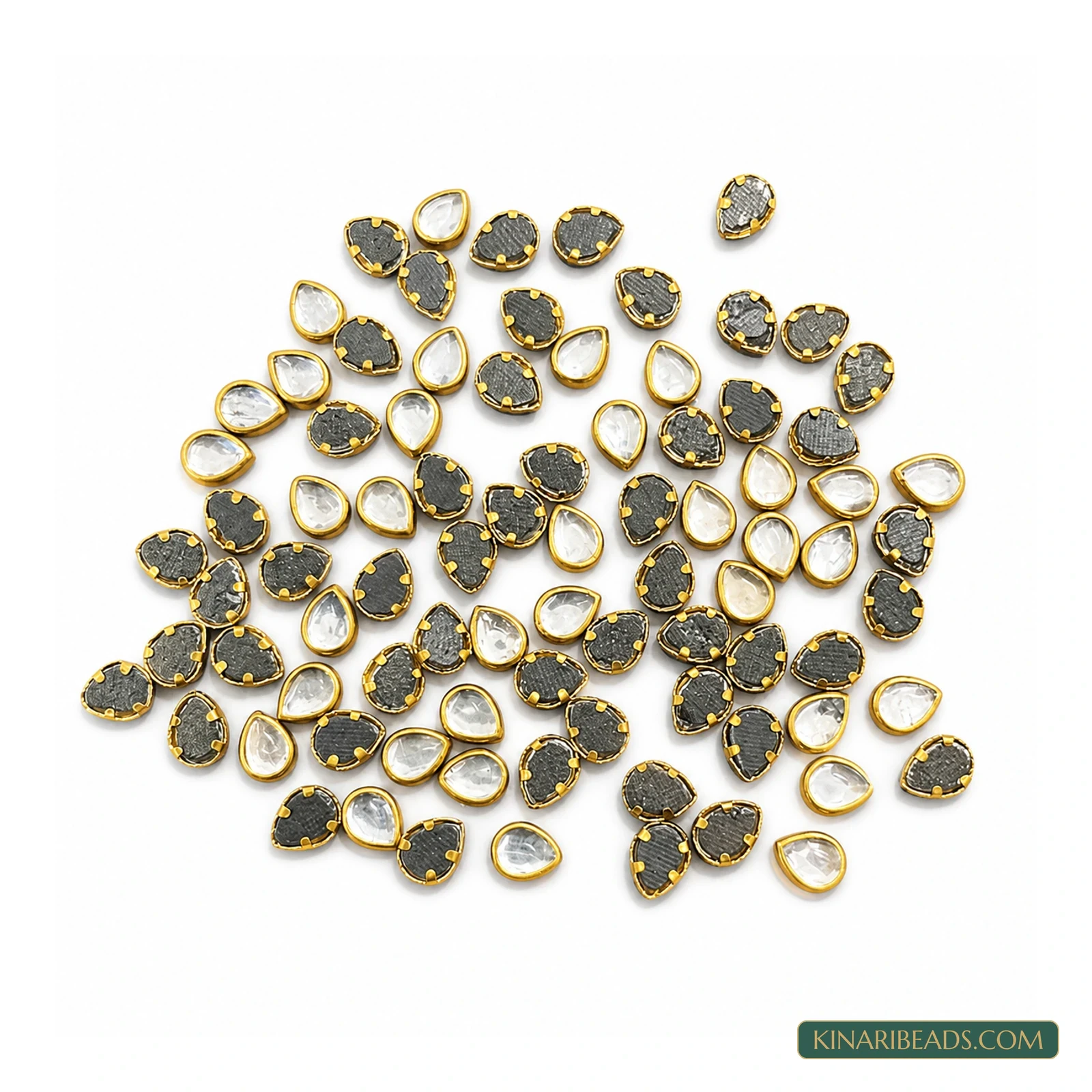 6×4mm Teardrop Golden Kundan Stones – 100g