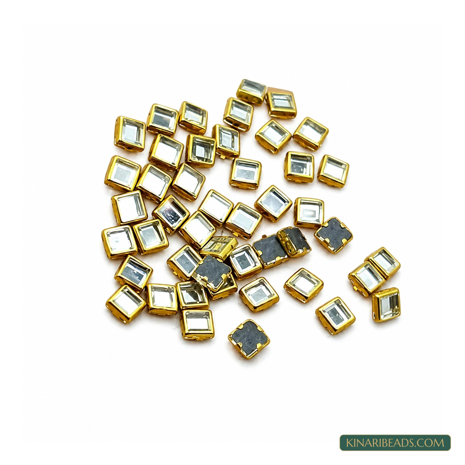 6×6mm Square Golden Kundan Stones – 100g