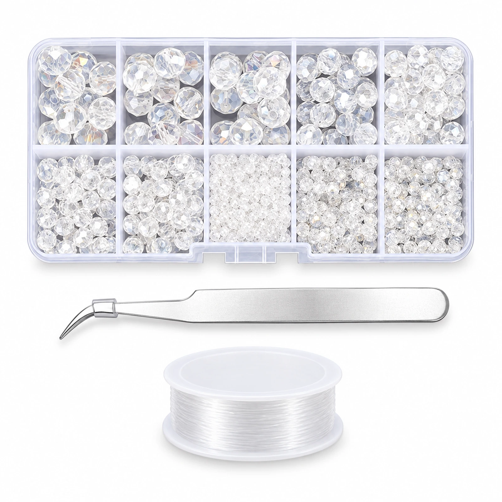 710-Piece Clear Faceted Glass Rondelle Bracelet Kit - Clear AB colour