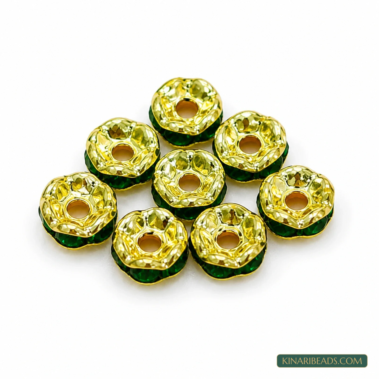 7mm Rhinestone Rondelle Spacer Beads – 200 Pcs - Green colour