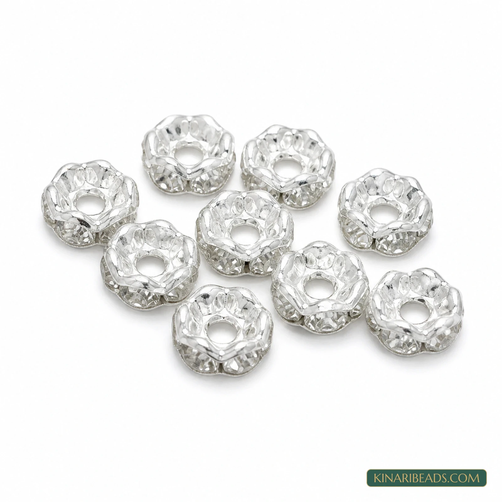 7mm Rhinestone Rondelle Spacer Beads – 200 Pcs - Silver colour
