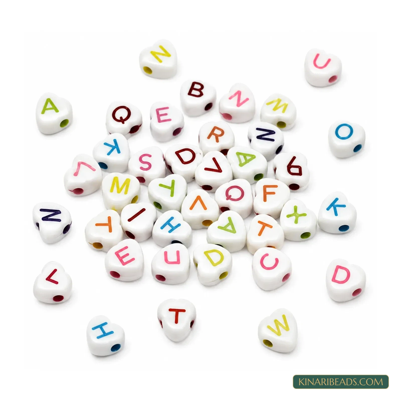 7mm White Acrylic Heart Alphabet Letter Beads with Multicolour Letters - 100g product image