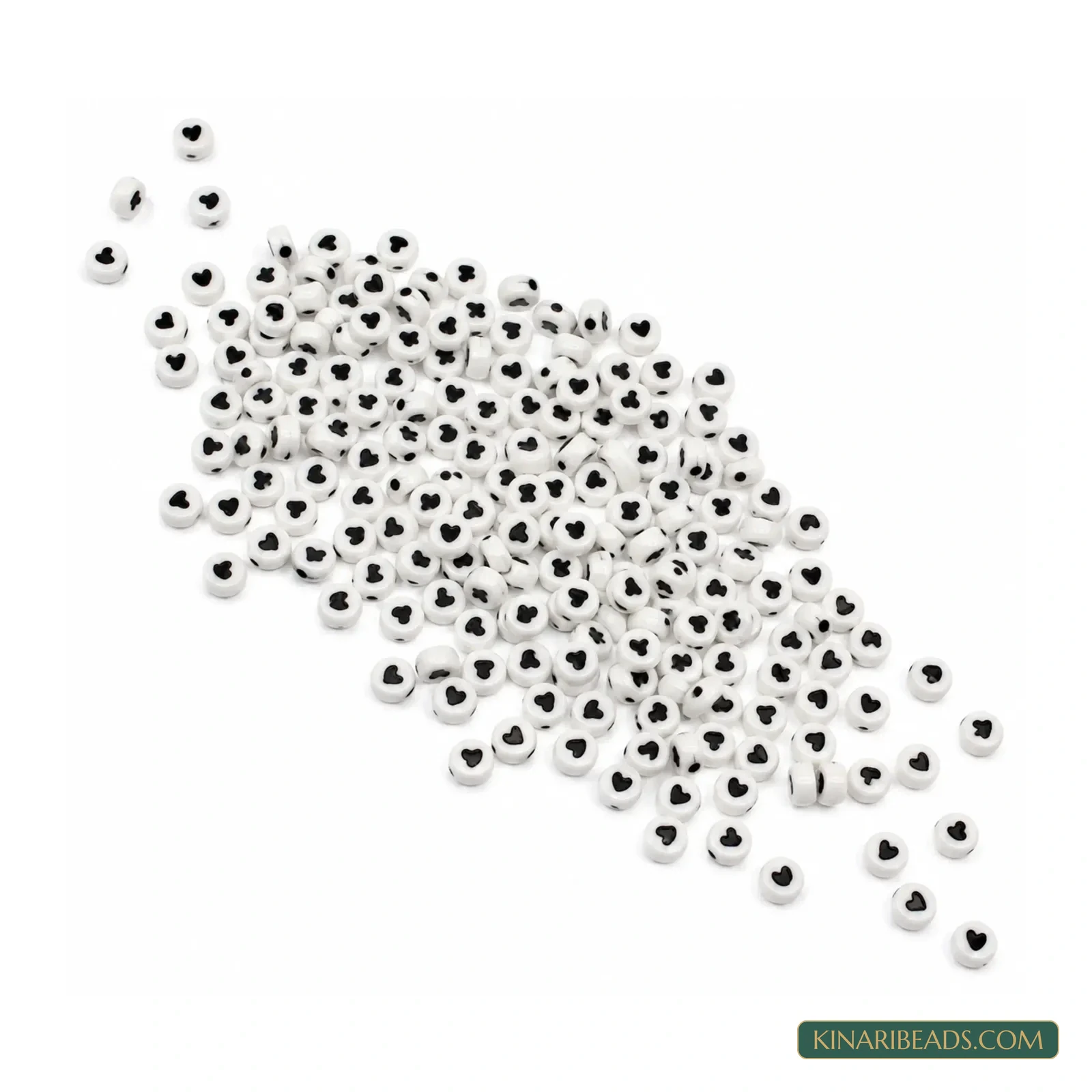 7mm White Acrylic Heart Print Flat Round Beads - 100g product image