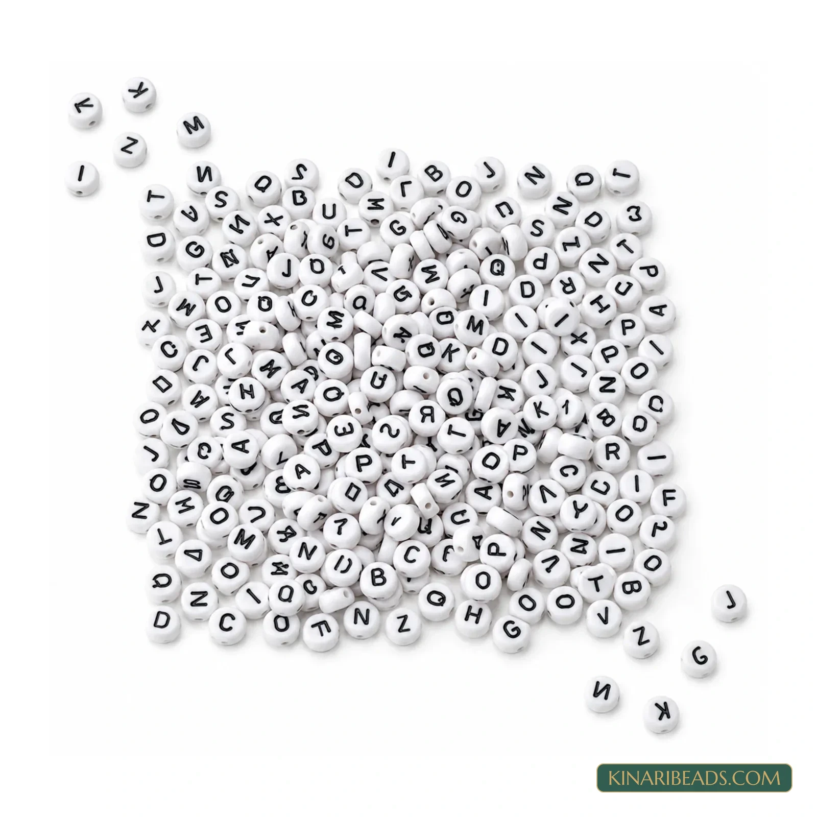 7mm White Round Acrylic Alphabet Letter Beads with Black Letters - 100g product image