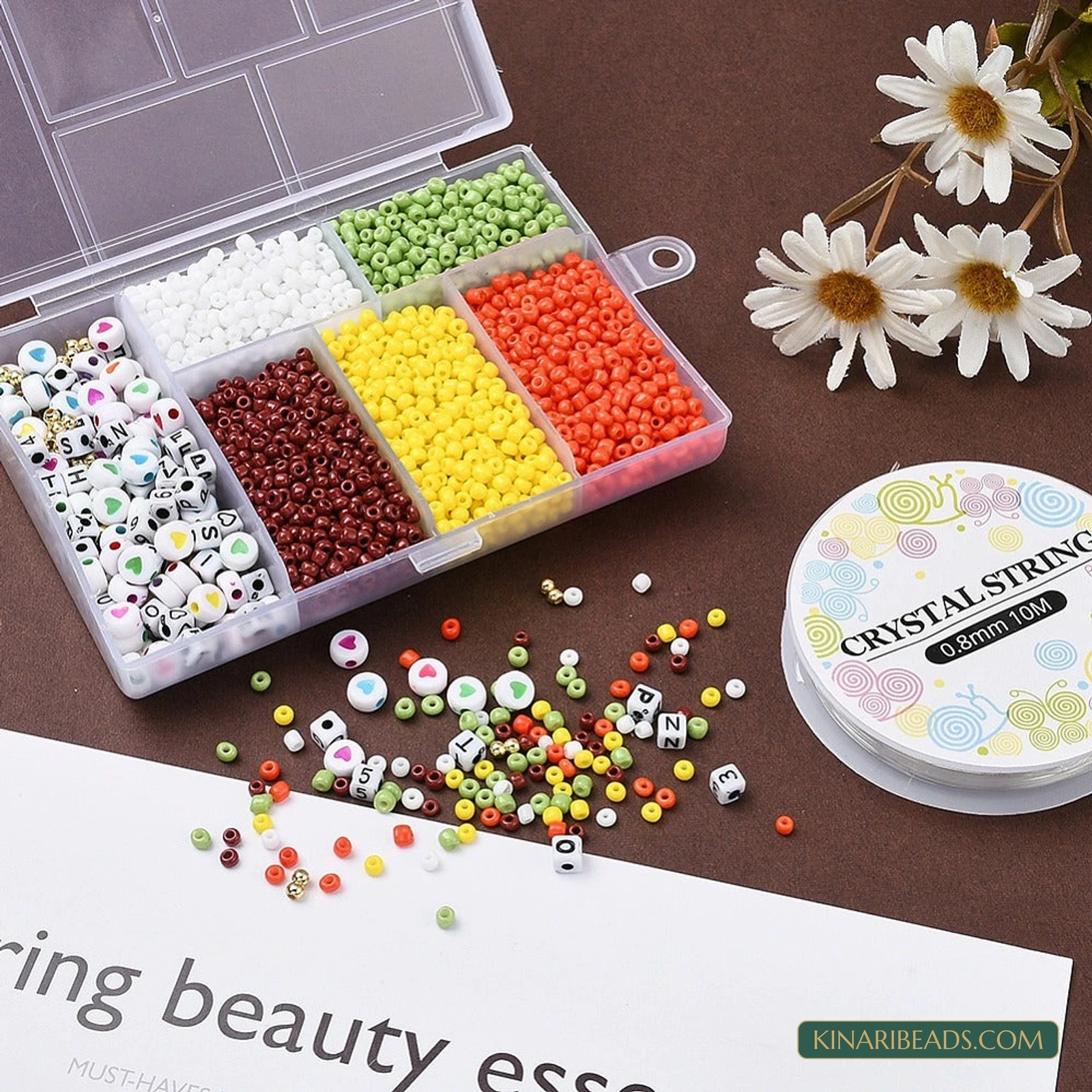 8/0 Glass Seed & Acrylic Beads Jewellery Making Kit with Elastic Thread – Approx. 3,200 Pcs