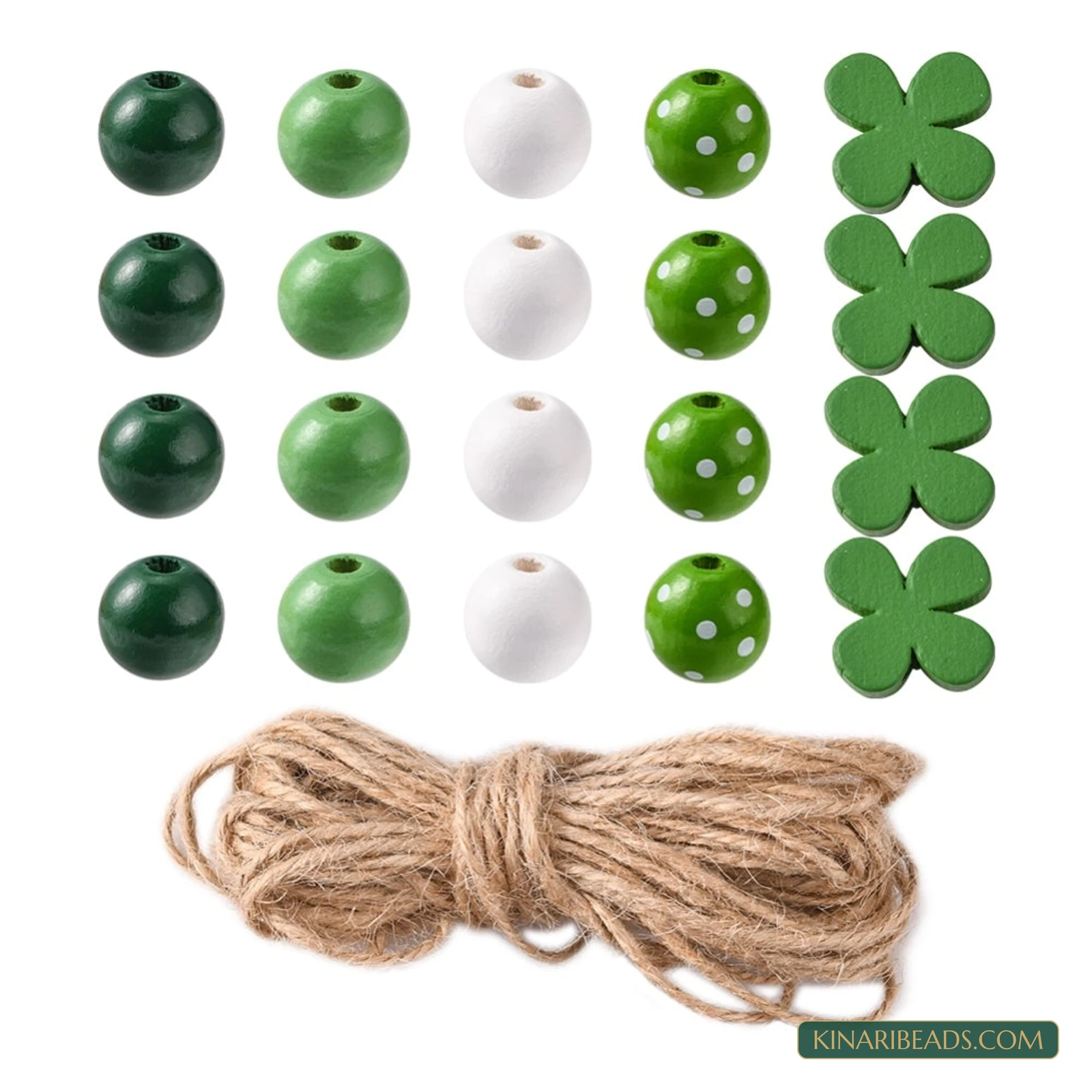 80-Piece Wooden Beads & Jute Cord Pendant Making Kit - Green & Natural colour