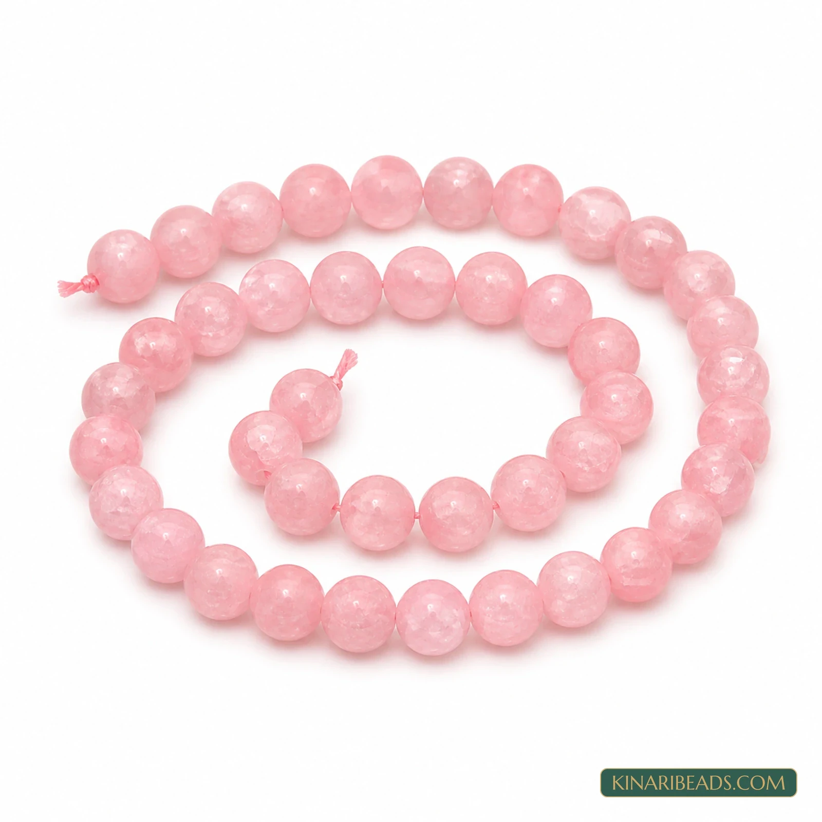 8mm Dual Tone Crackle Glass Beads – 15 Inch String - Baby Pink colour