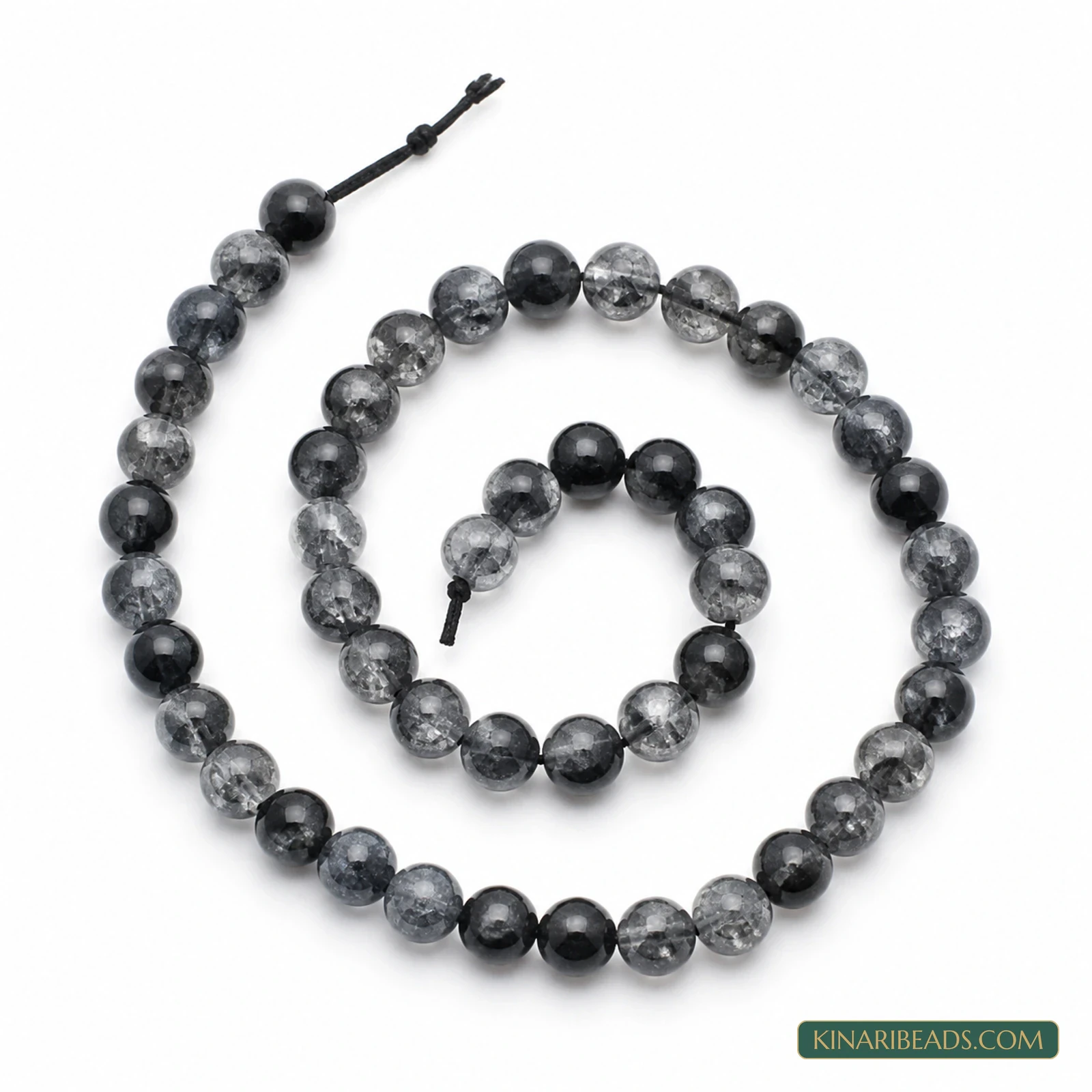 8mm Dual Tone Crackle Glass Beads – 15 Inch String - Black colour