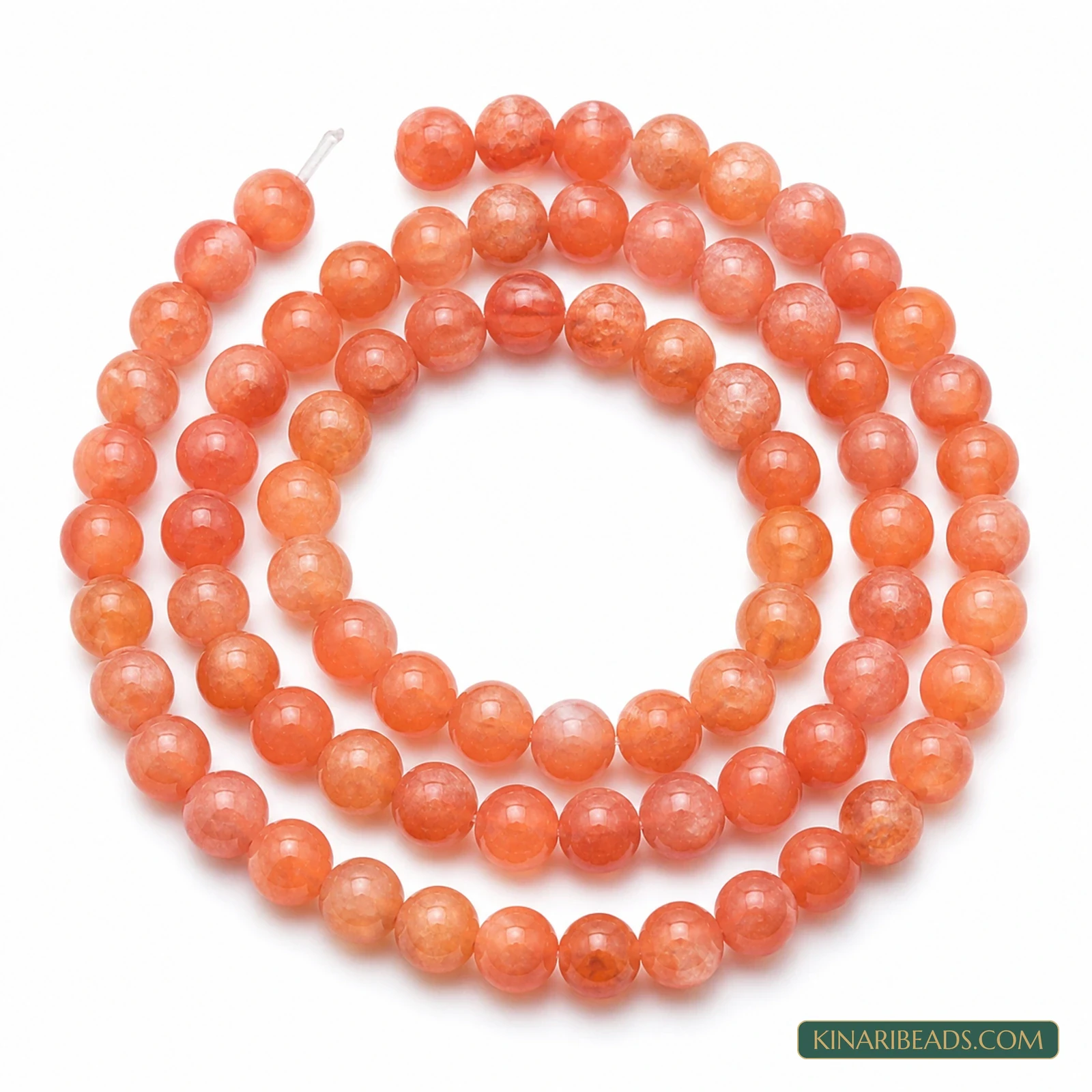 8mm Dual Tone Crackle Glass Beads – 15 Inch String - Orange colour