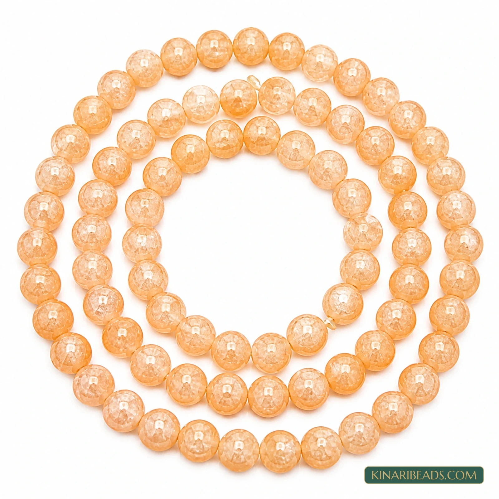 8mm Dual Tone Crackle Glass Beads – 15 Inch String - Peach colour