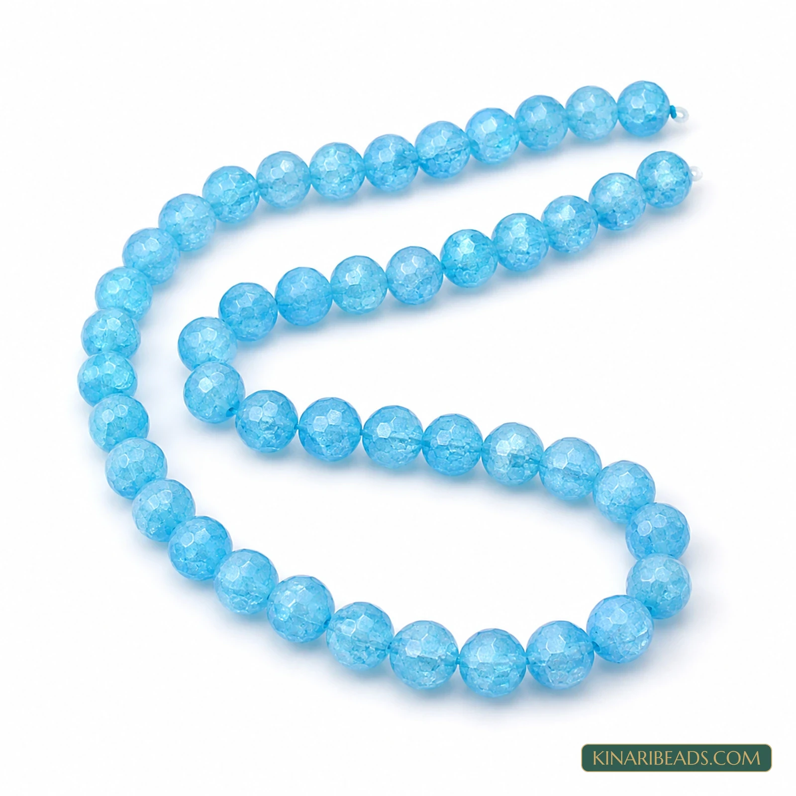 8mm Dual Tone Crackle Glass Beads – 15 Inch String - Turquoise colour