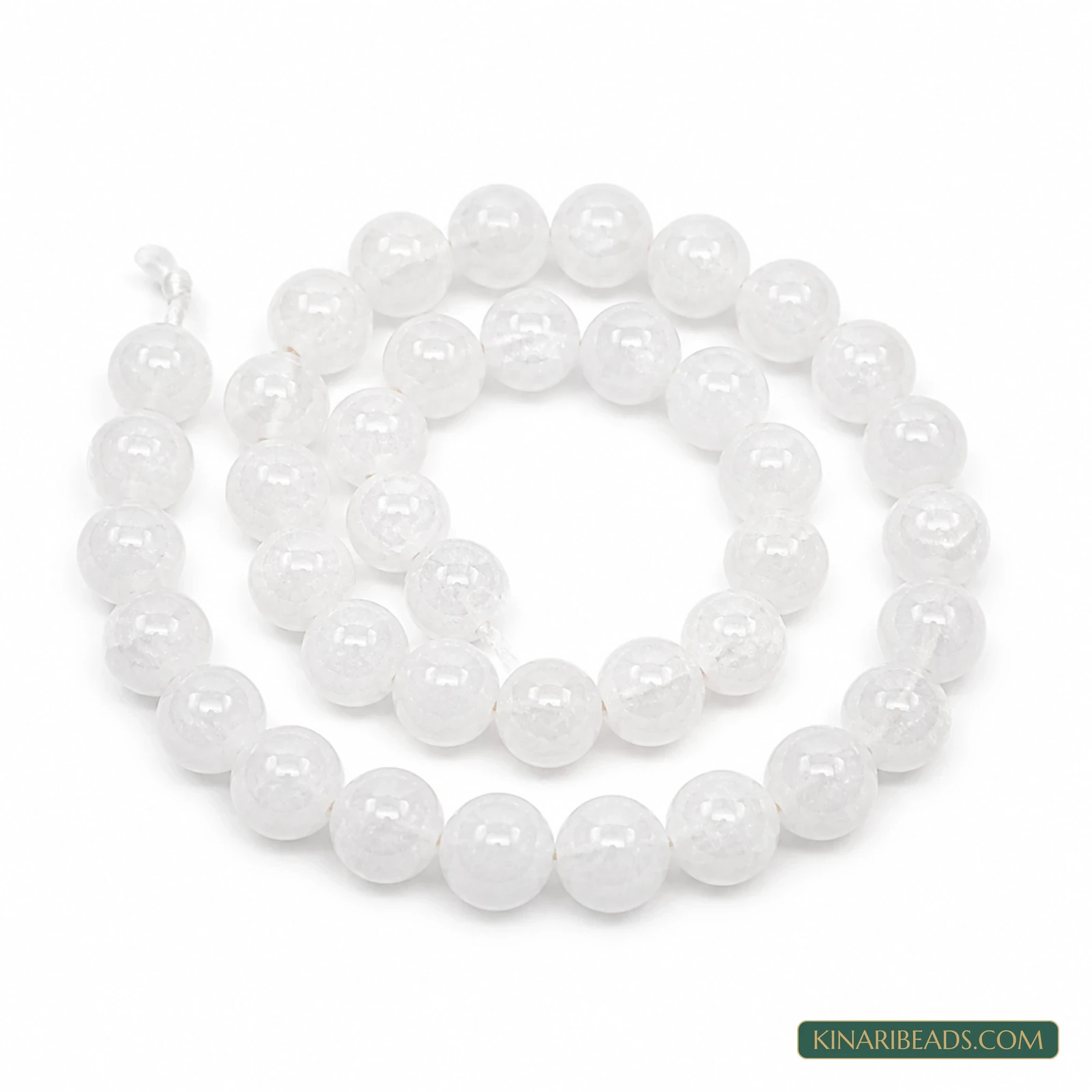 8mm Dual Tone Crackle Glass Beads – 15 Inch String - White colour