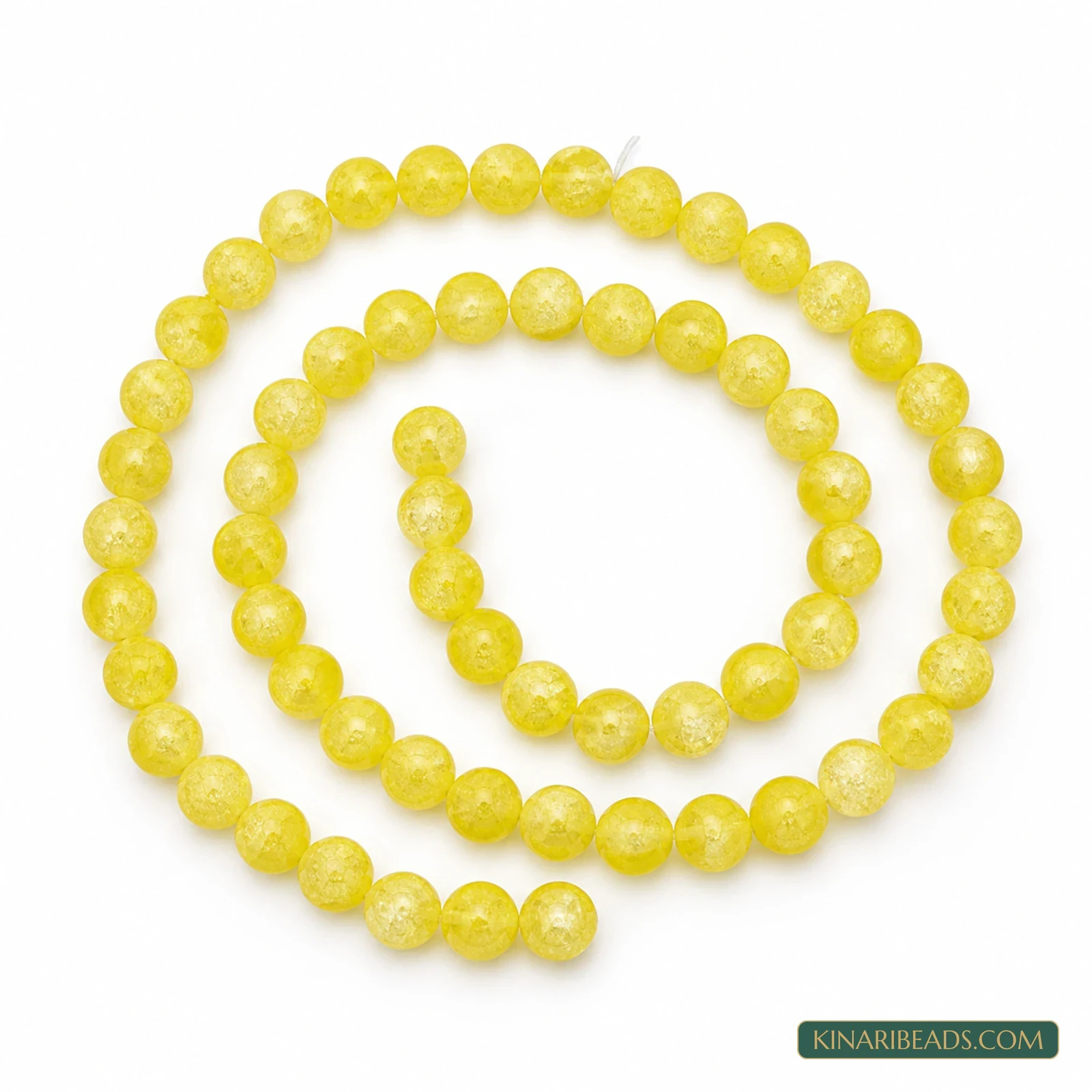 8mm Dual Tone Crackle Glass Beads – 15 Inch String - Yellow colour