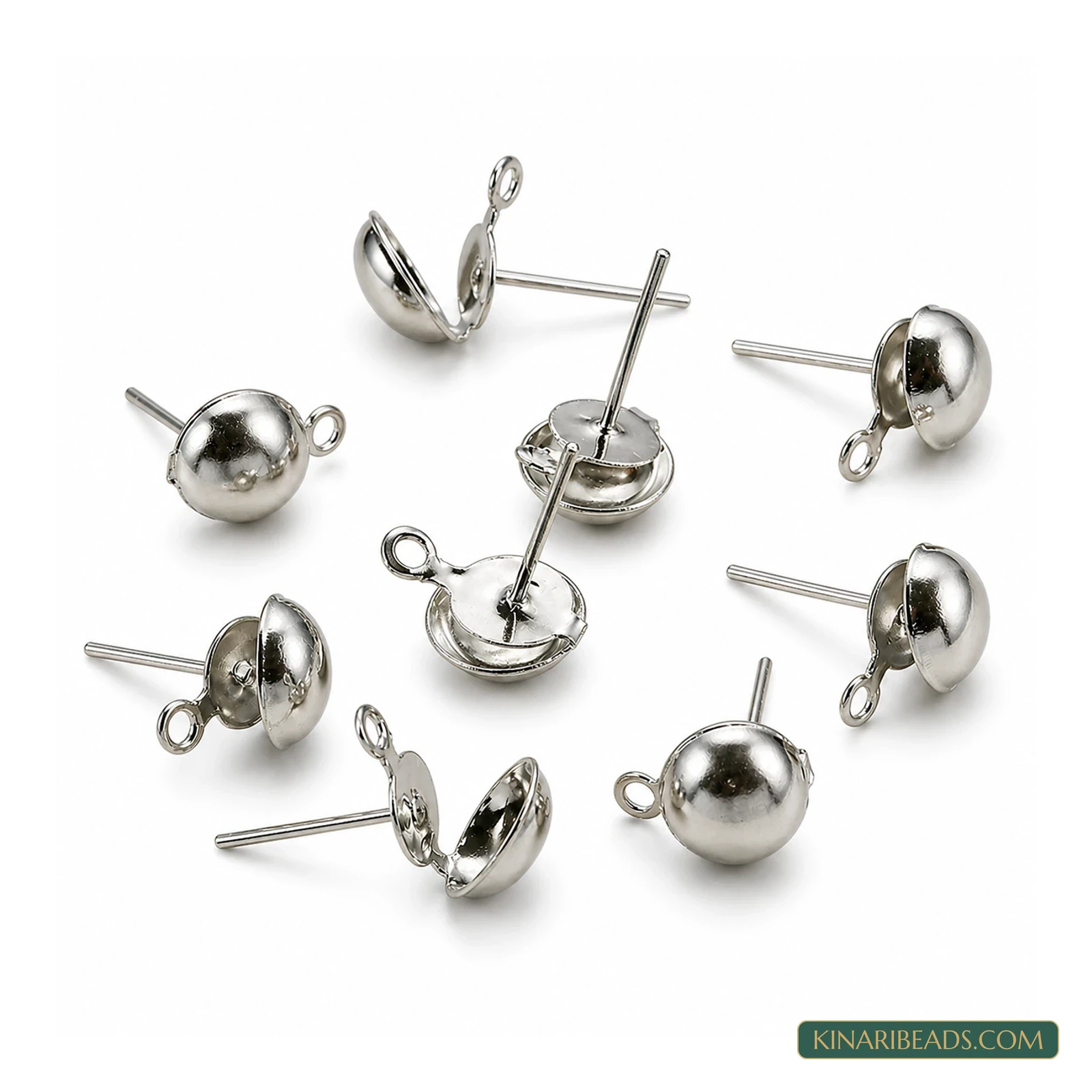 8mm Half Ball With Closed Loop Earring Posts – 10 Pack, Kinari Style EF109
