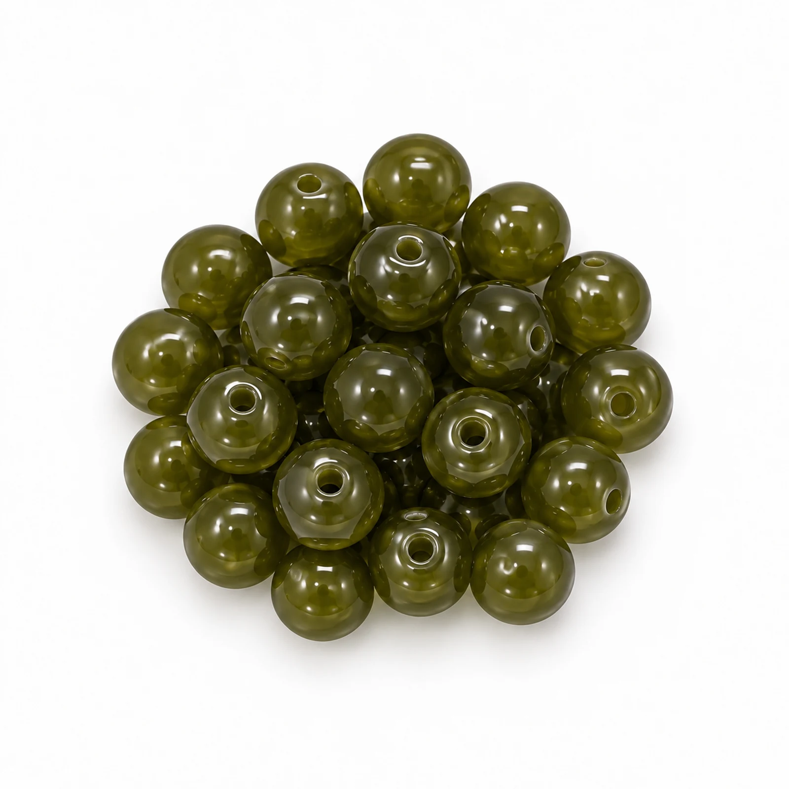 8mm Jelly Glass Beads – 100g, 24 Colours - Olive Green colour
