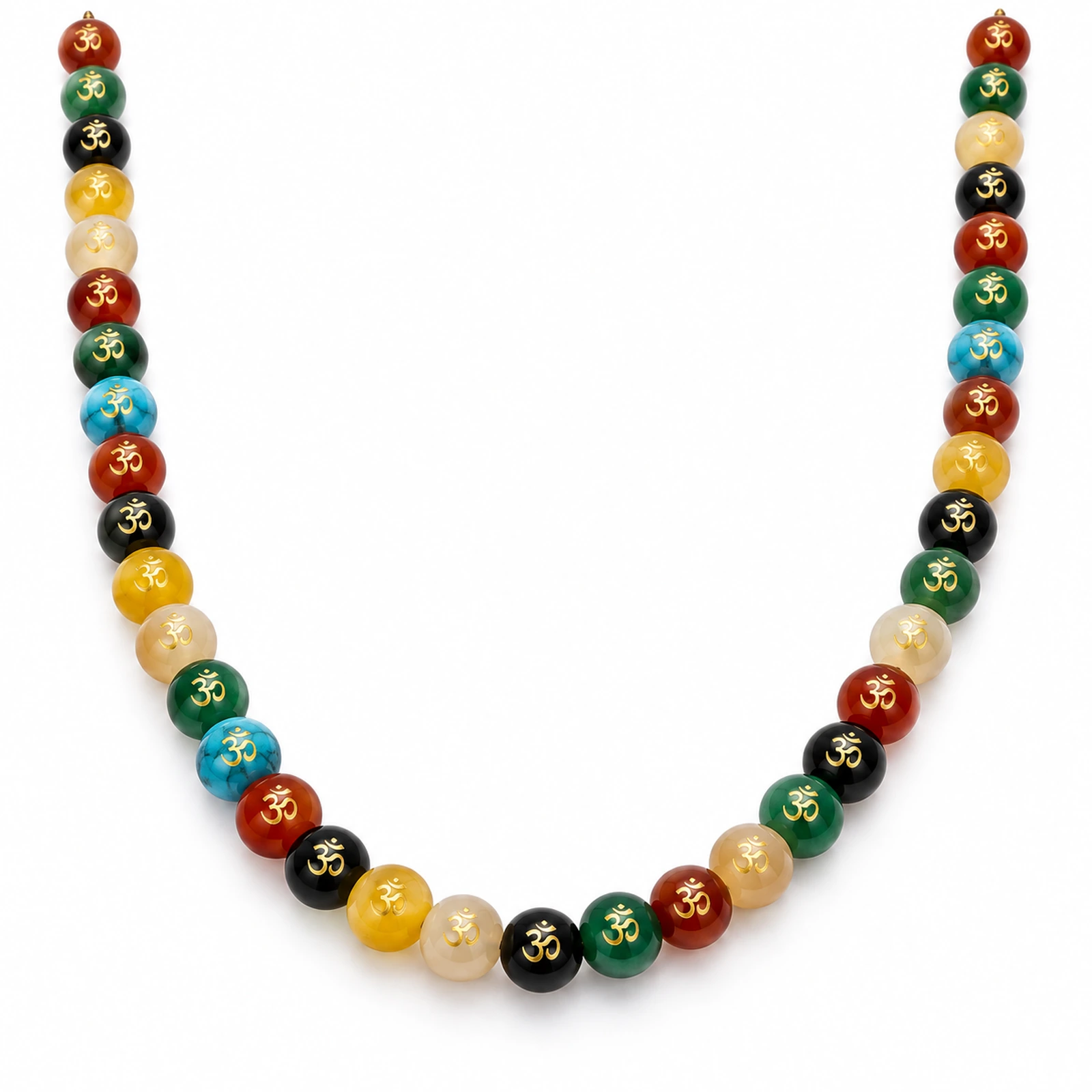 8mm Multicolour Gemstone Om Printed Round Beads