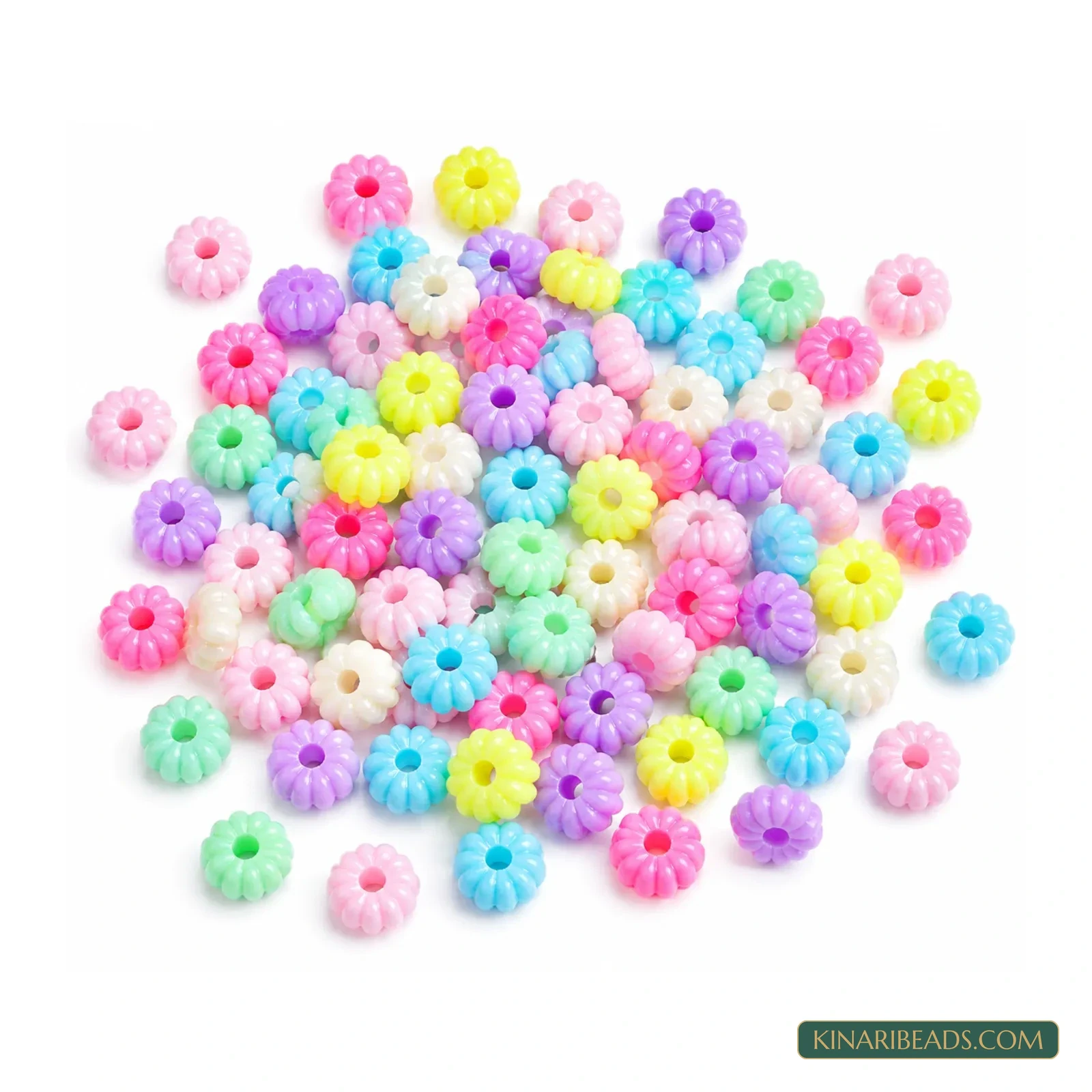 8mm Pastel Multicolour Ribbed Rondelle Acrylic Spacer Beads - 100g (Approx. 540 Pcs)