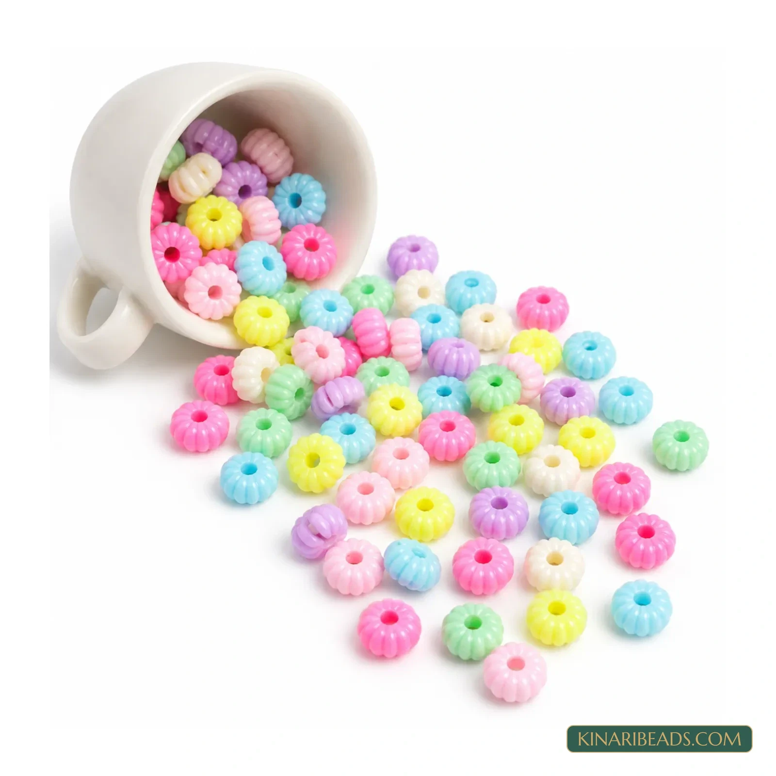 8mm Pastel Multicolour Ribbed Rondelle Acrylic Spacer Beads - 100g (Approx. 540 Pcs) product image